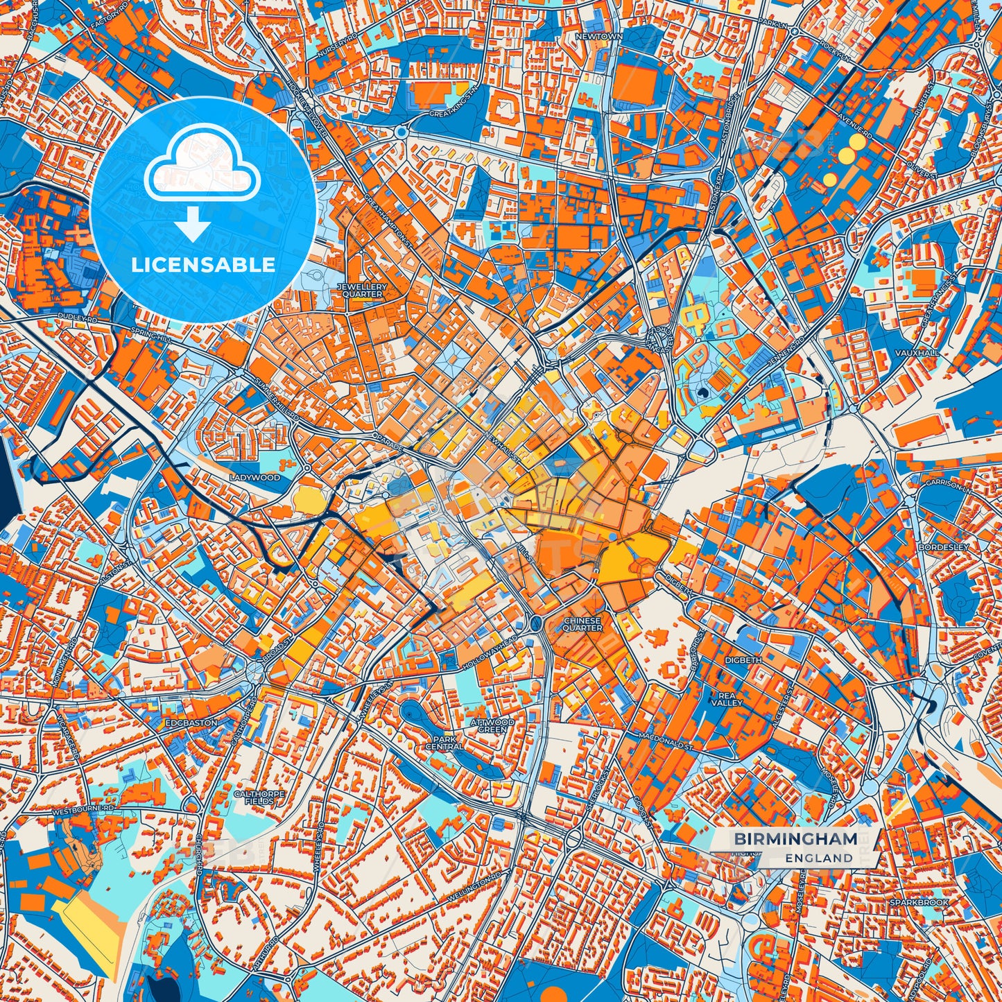 Canvas Print Template of Birmingham Street Map