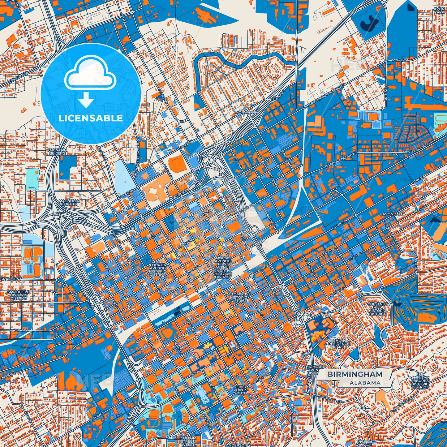 Canvas Print Template of Birmingham Street Map