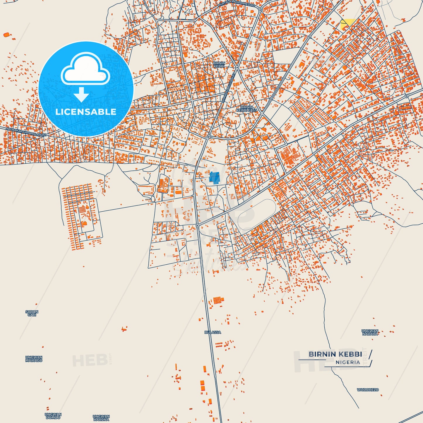 Canvas Print Template of Birnin Kebbi Street Map