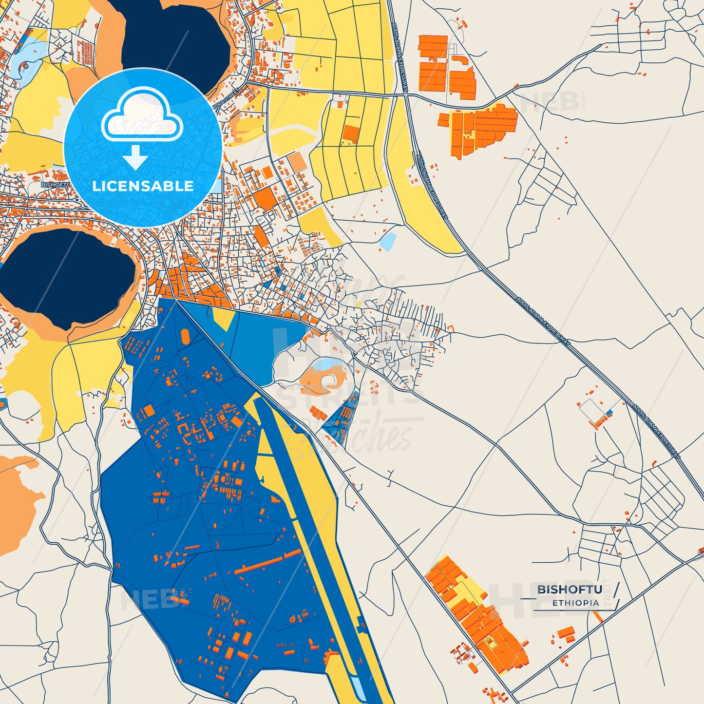 Canvas Print Template of Bishoftu Street Map