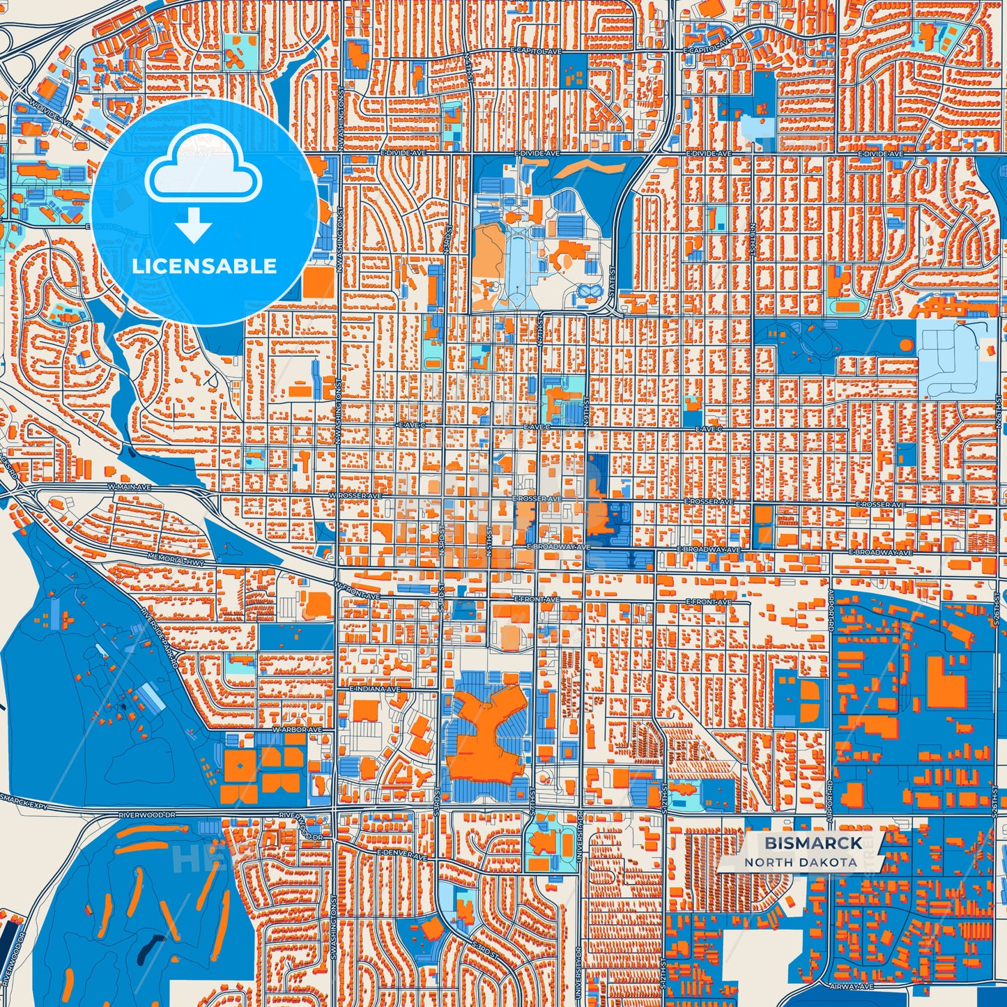 Canvas Print Template of Bismarck Street Map