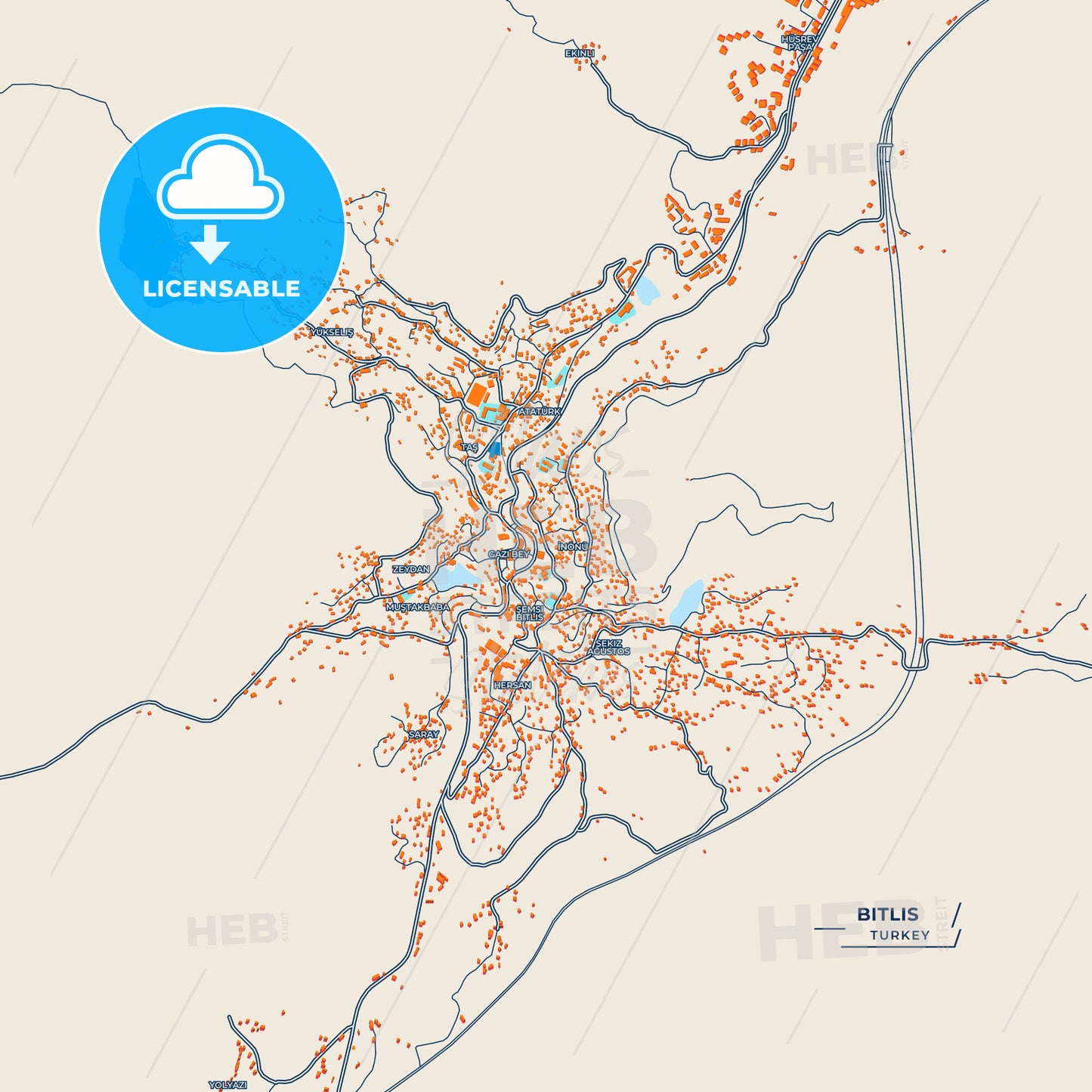 Canvas Print Template of Bitlis Street Map