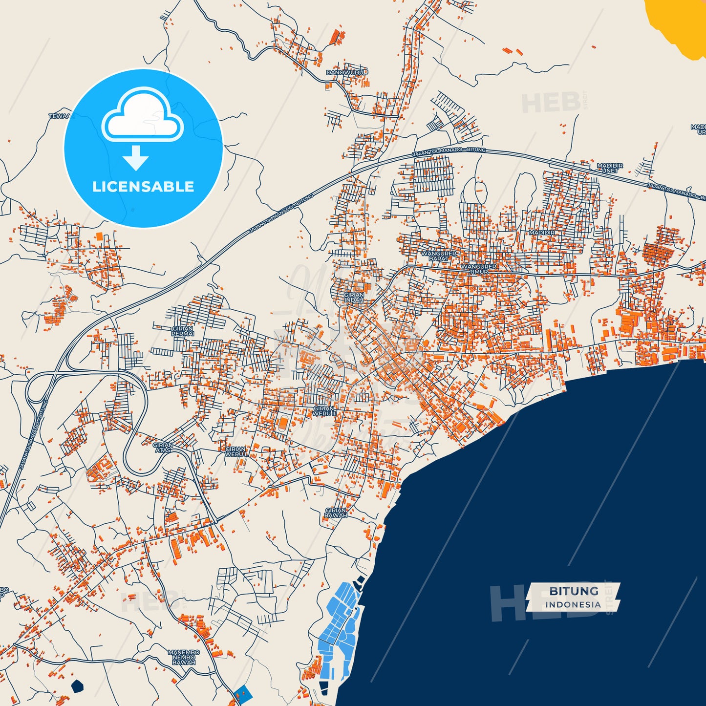 Canvas Print Template of Bitung Street Map