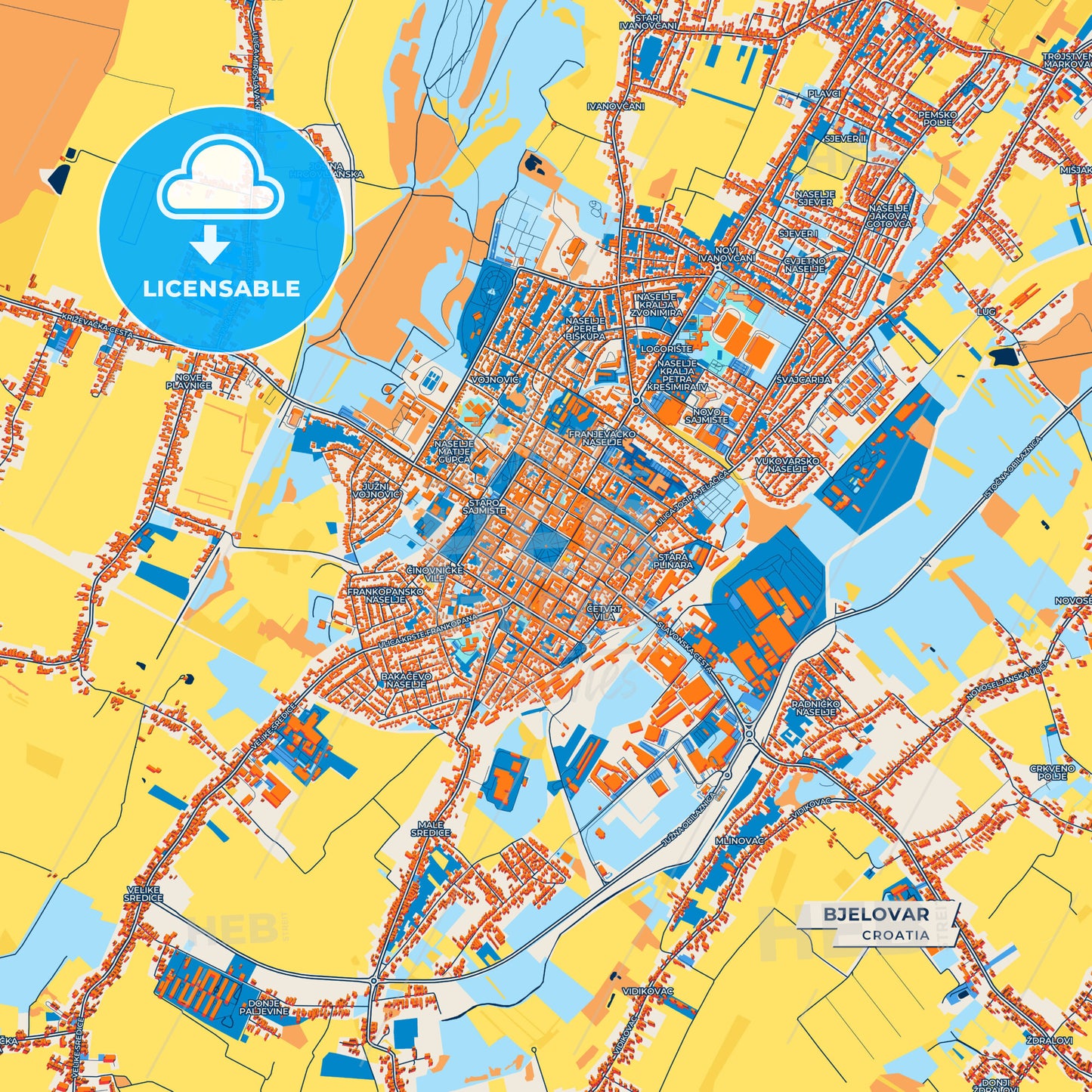 Canvas Print Template of Bjelovar Street Map