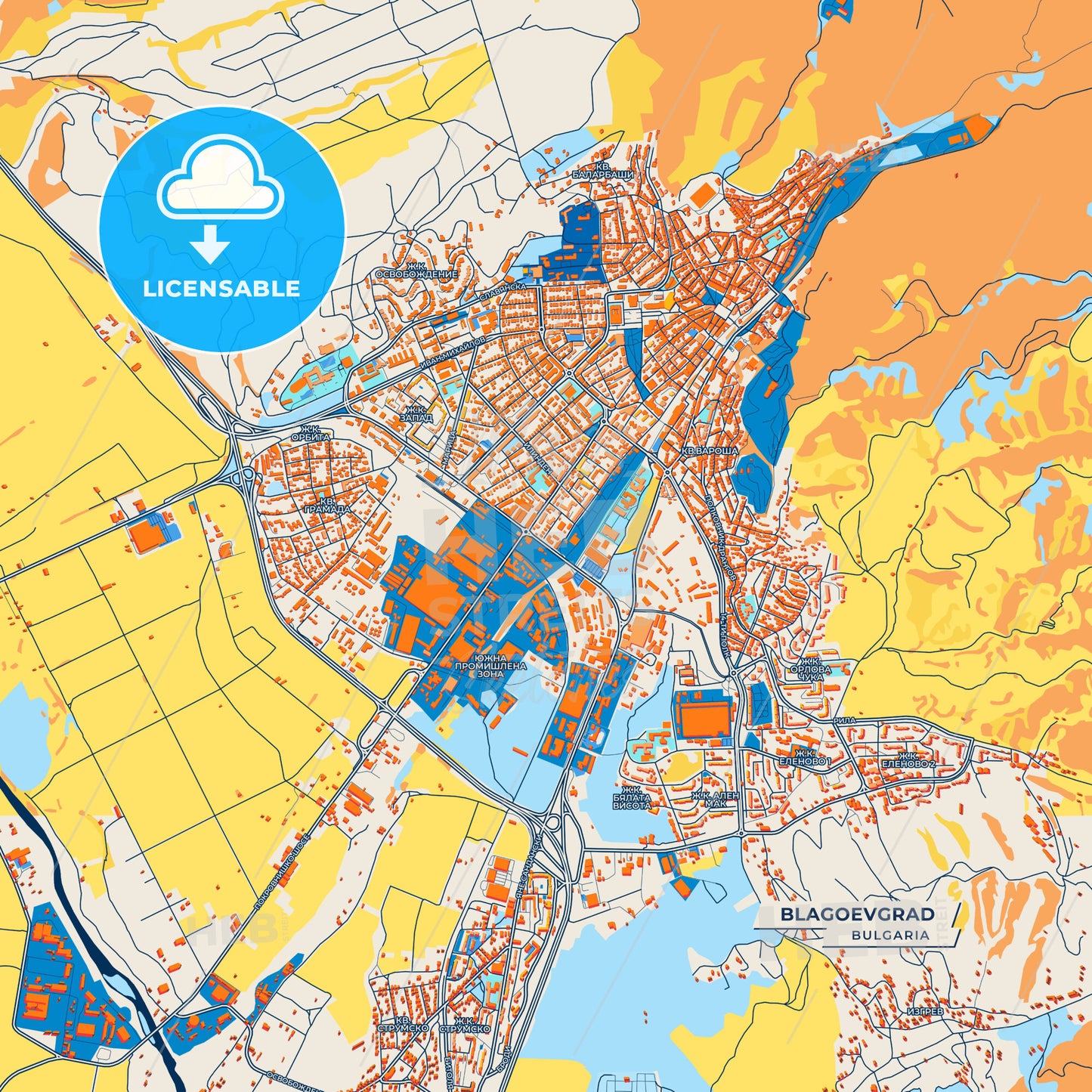 Canvas Print Template of Blagoevgrad Street Map