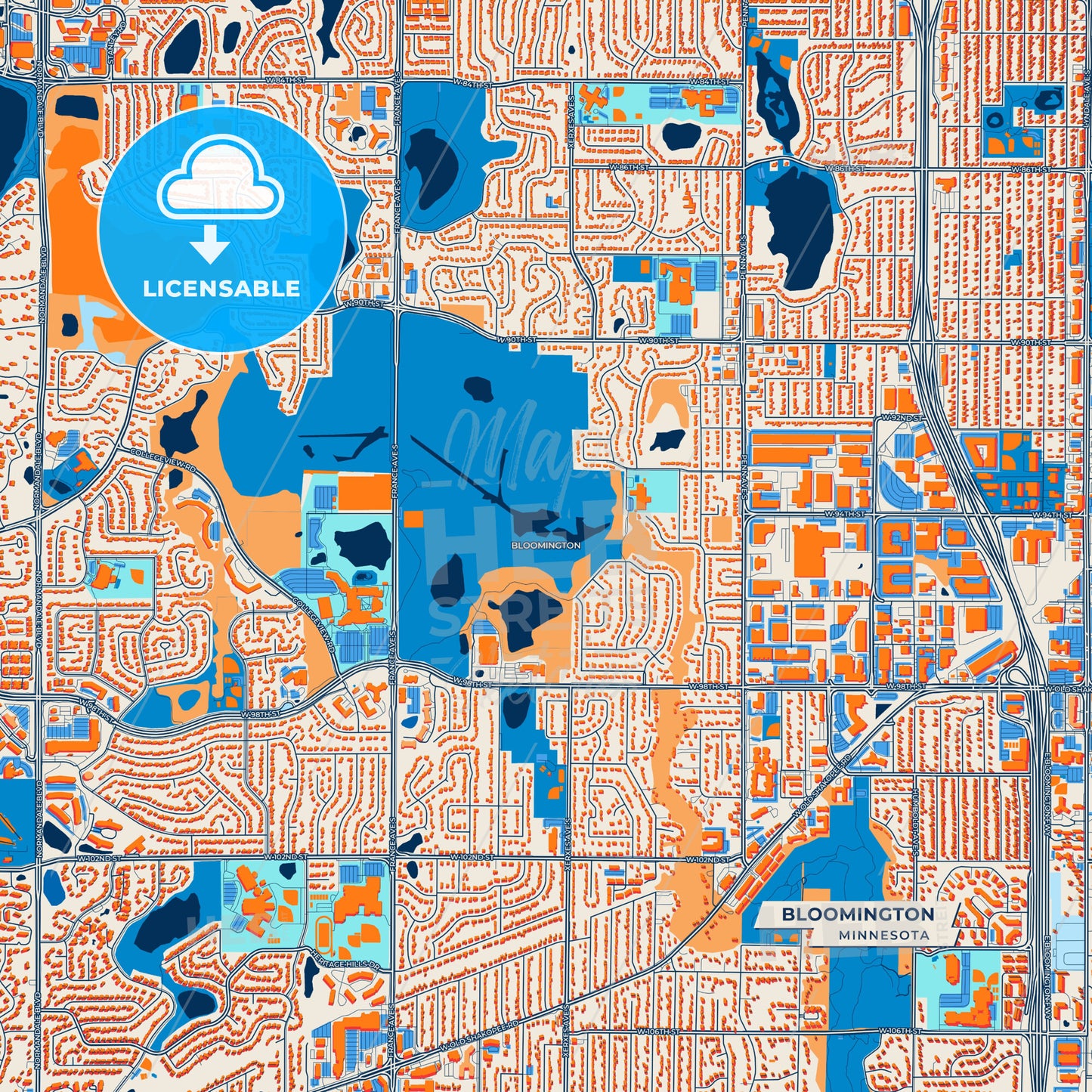 Canvas Print Template of Bloomington Street Map