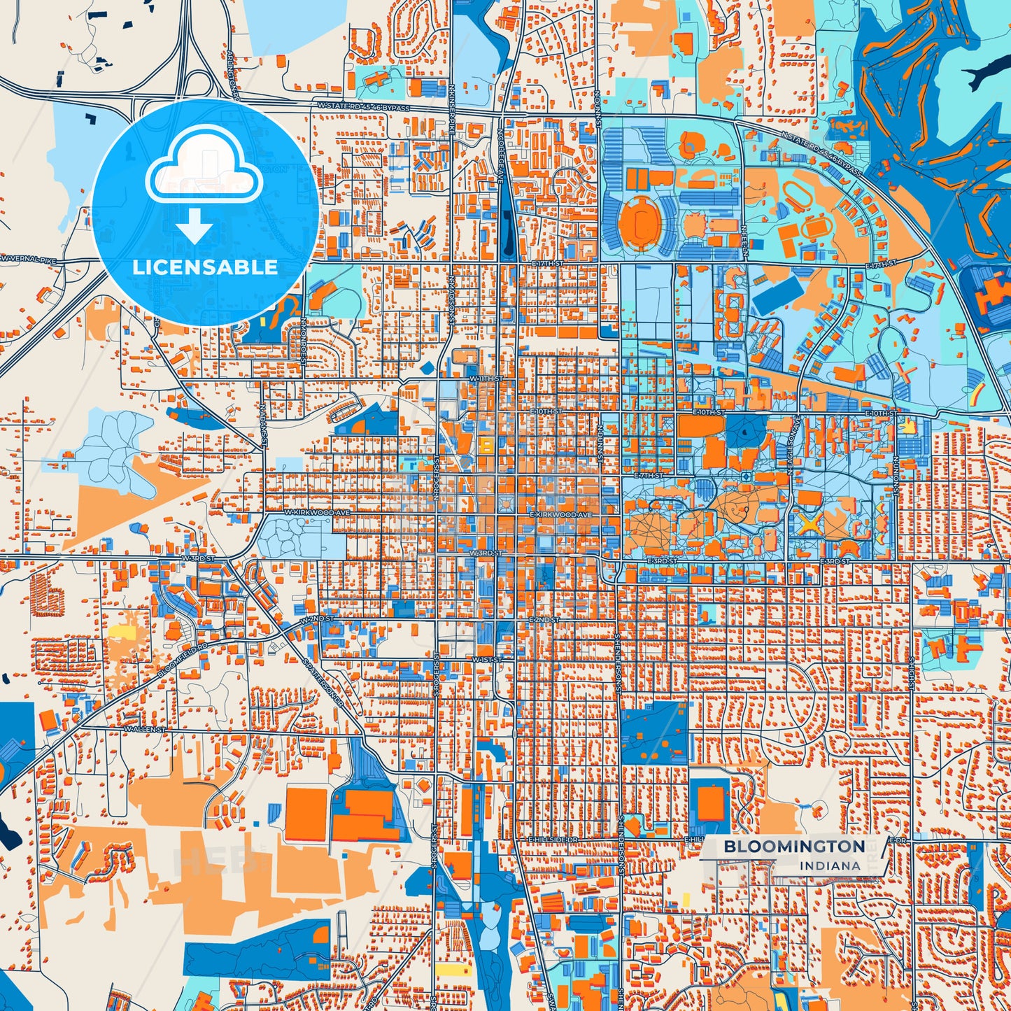 Canvas Print Template of Bloomington Street Map