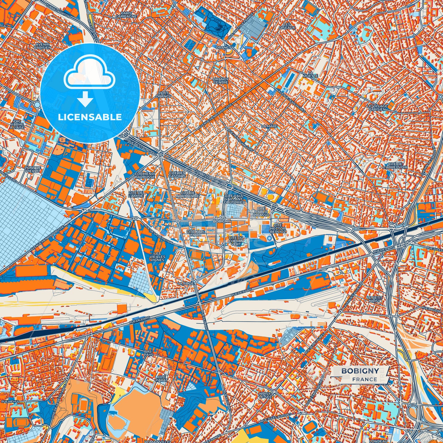Canvas Print Template of Bobigny Street Map