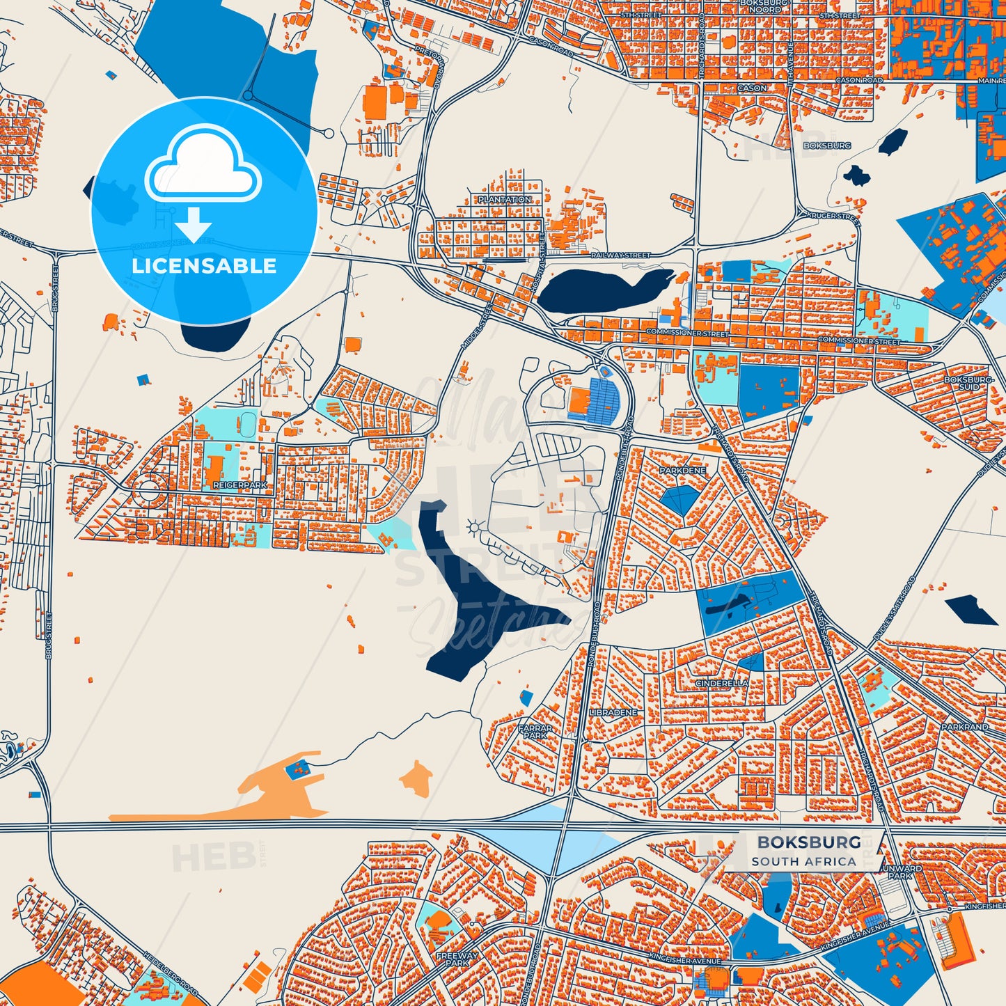 Canvas Print Template of Boksburg Street Map