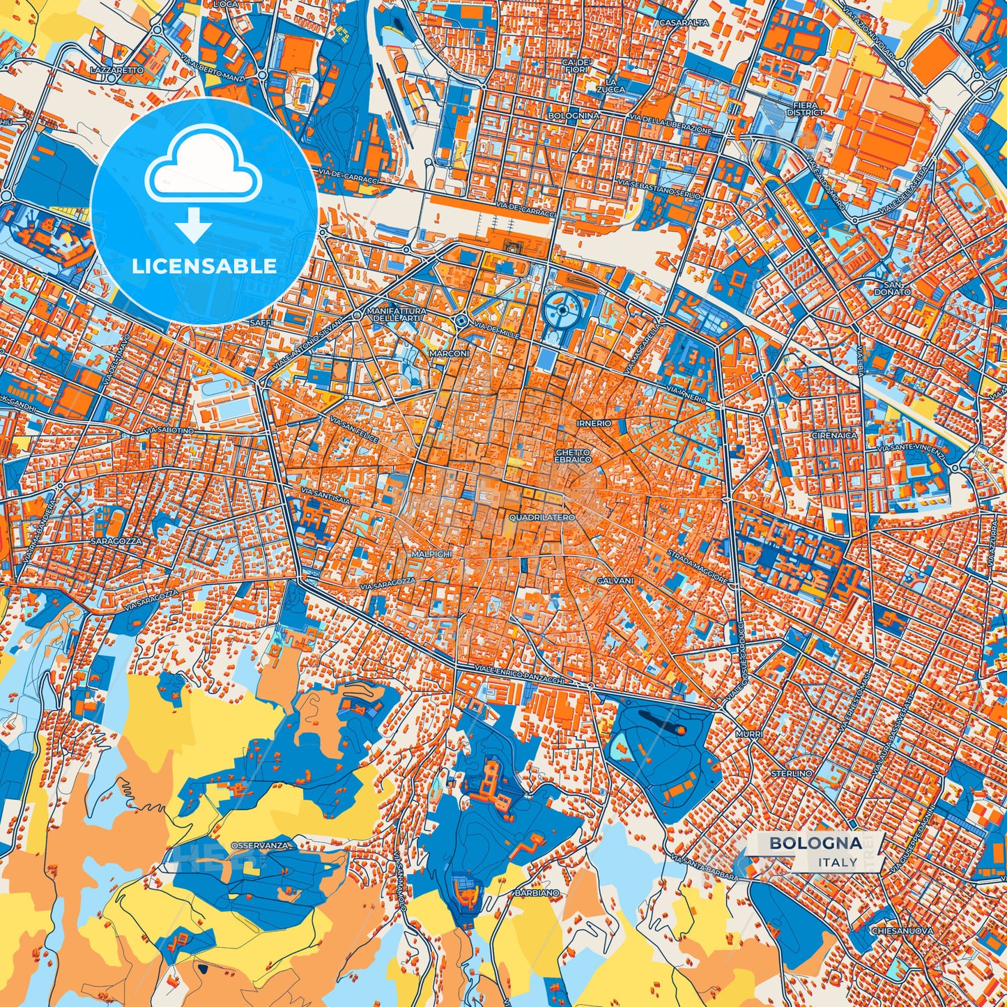 Canvas Print Template of Bologna Street Map
