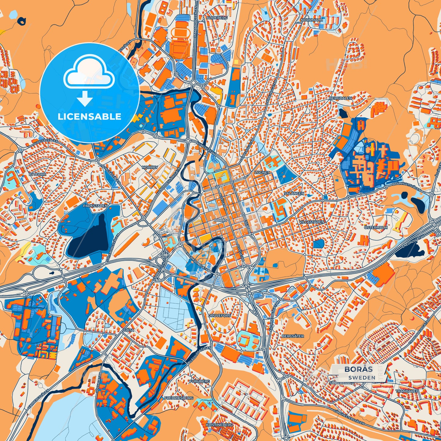 Canvas Print Template of Borås Street Map