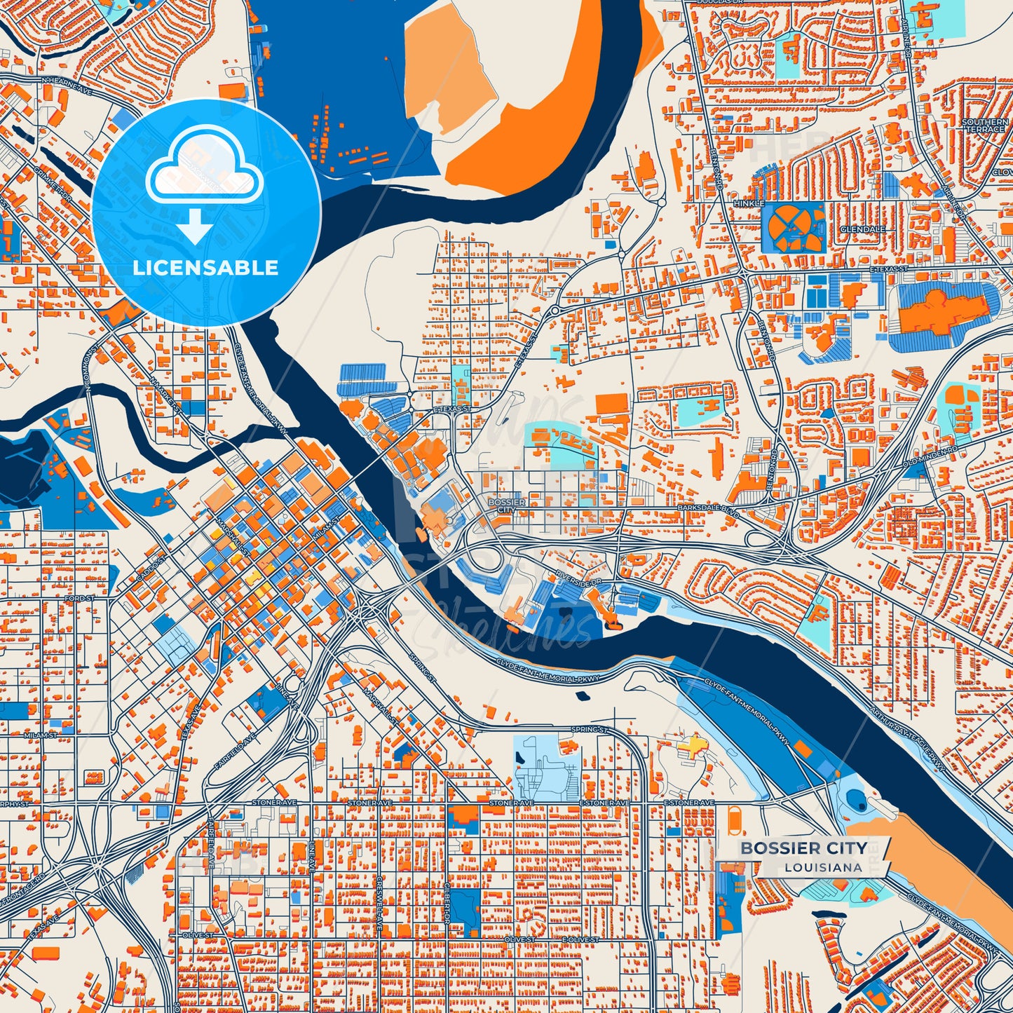 Canvas Print Template of Bossier City Street Map
