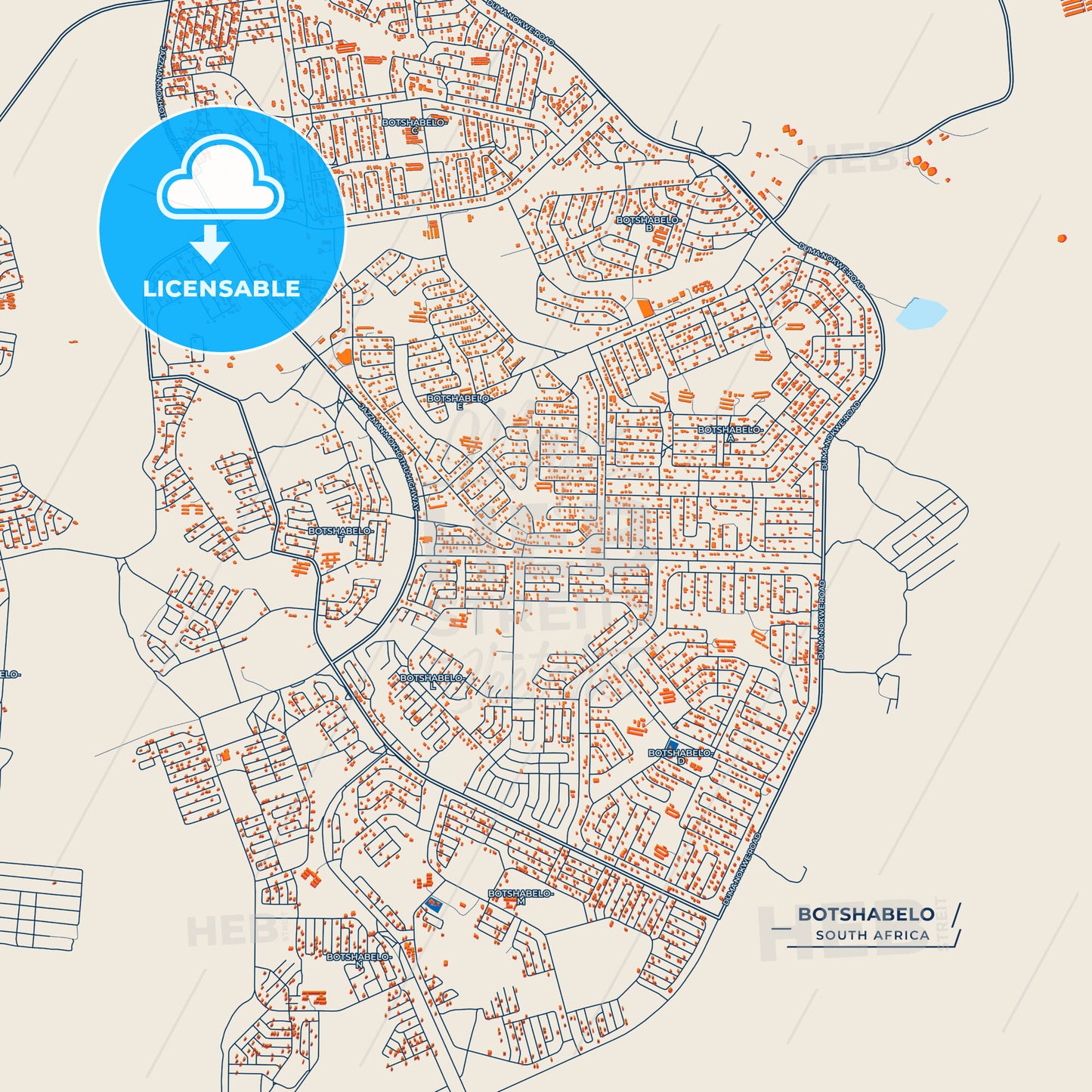 Canvas Print Template of Botshabelo Street Map
