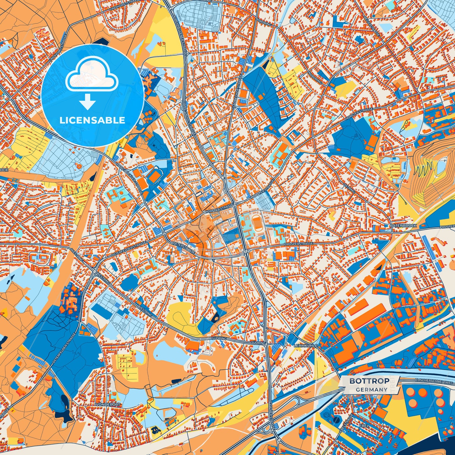 Canvas Print Template of Bottrop Street Map