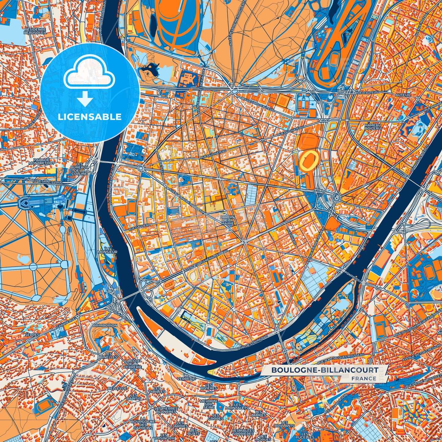 Canvas Print Template of Boulogne-Billancourt Street Map