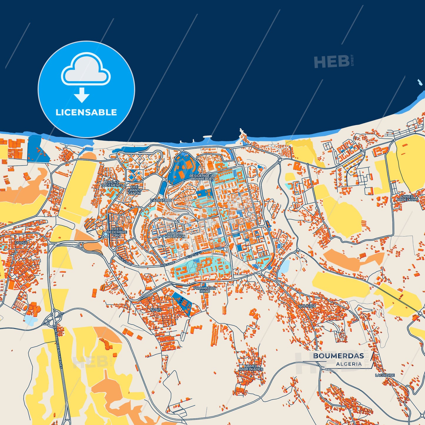 Canvas Print Template of Boumerdas Street Map
