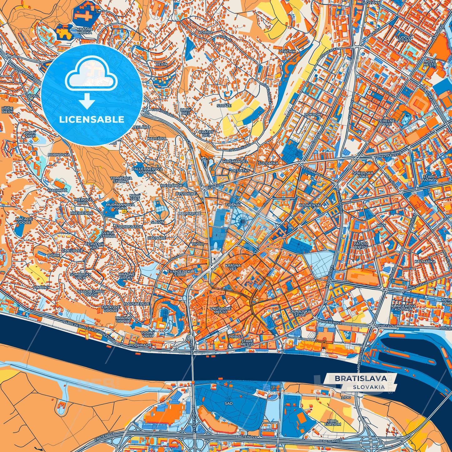 Canvas Print Template of Bratislava Street Map