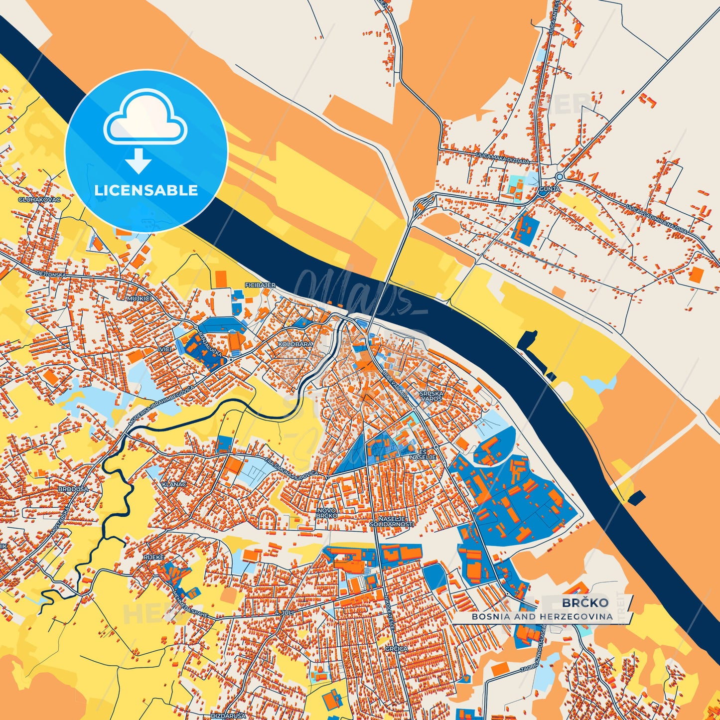 Canvas Print Template of Brčko Street Map