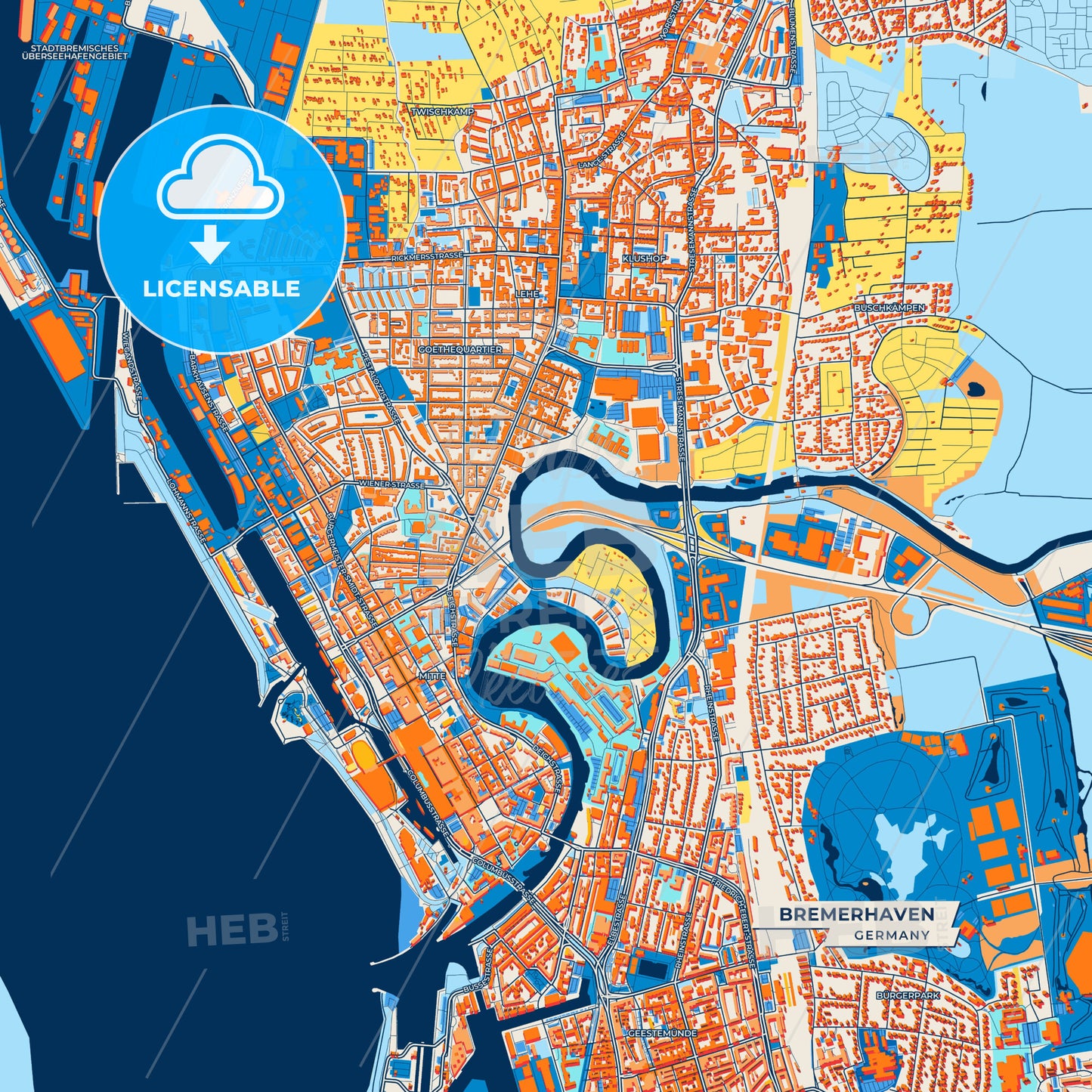 Canvas Print Template of Bremerhaven Street Map