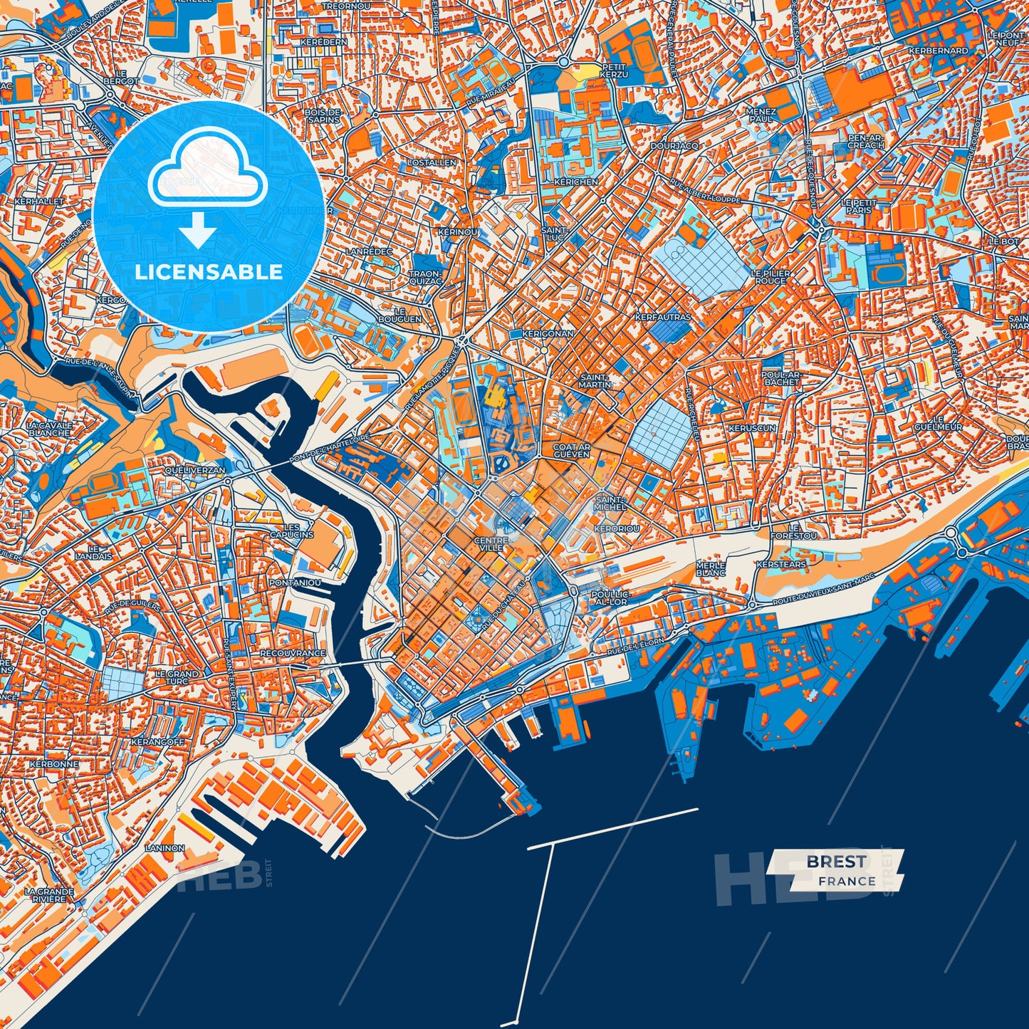 Canvas Print Template of Brest Street Map