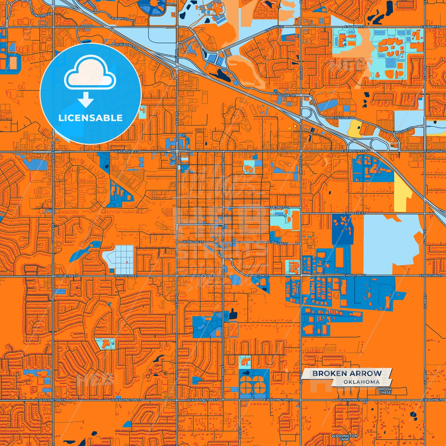 Canvas Print Template of Broken Arrow Street Map