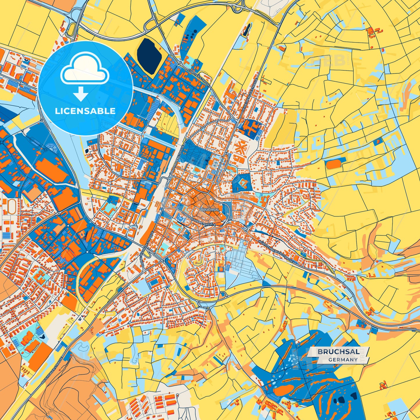 Canvas Print Template of Bruchsal Street Map