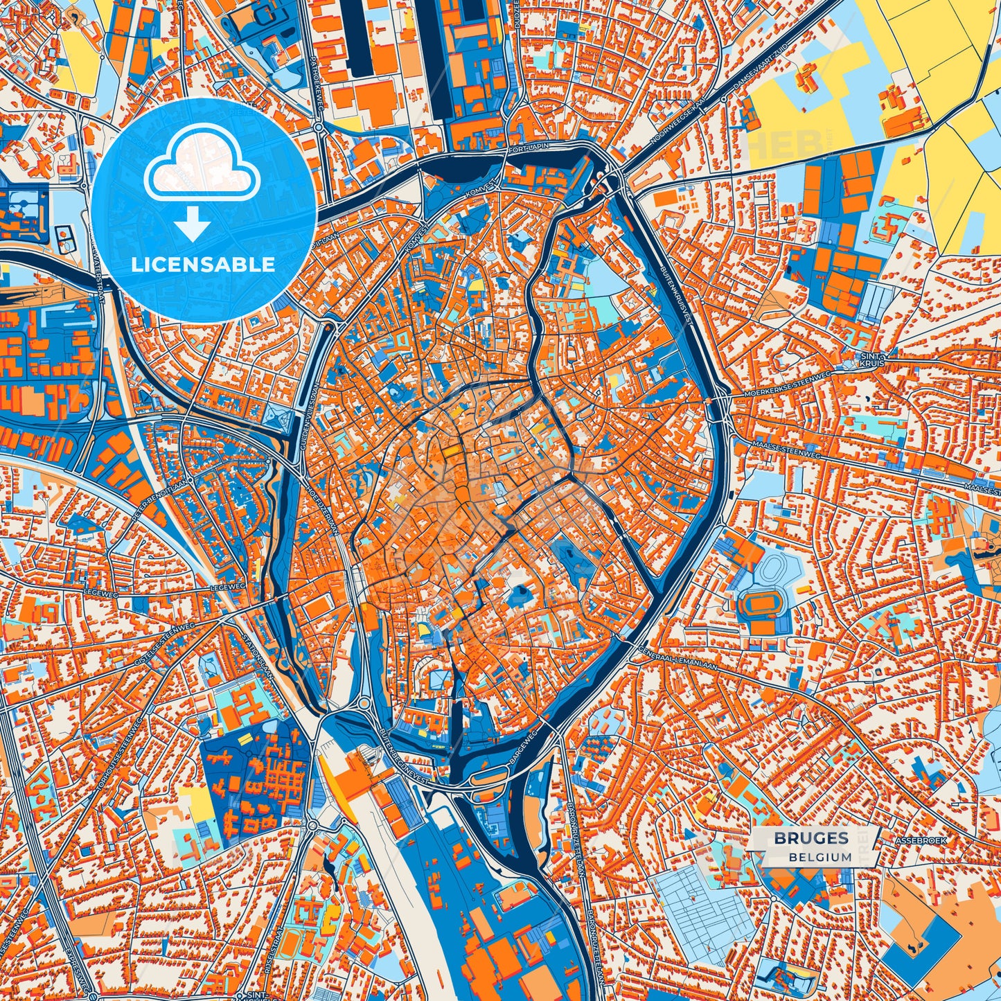 Canvas Print Template of Bruges Street Map