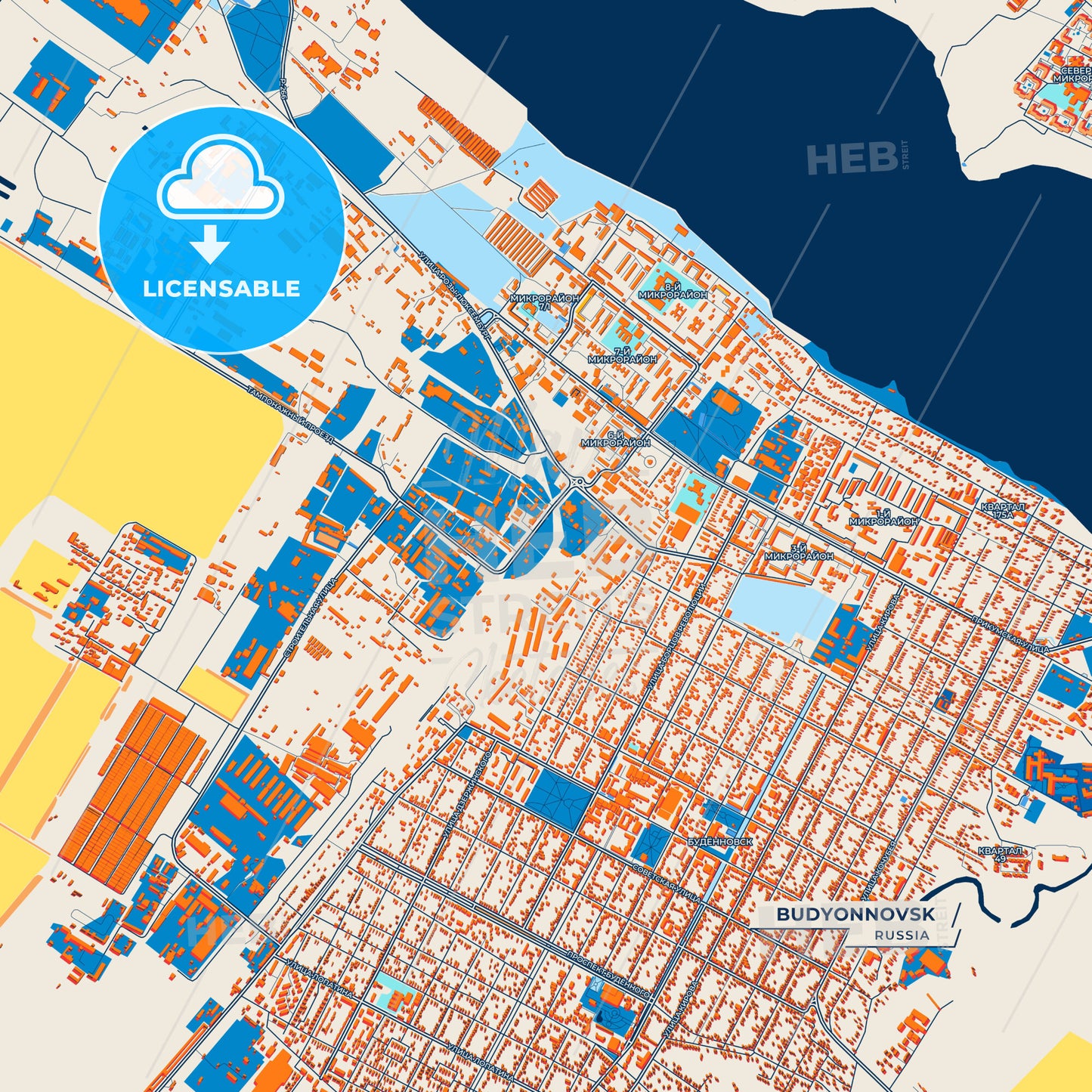Canvas Print Template of Budyonnovsk Street Map