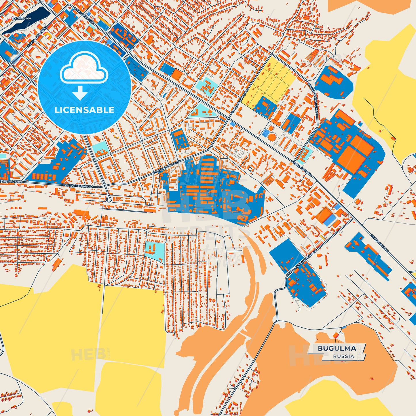 Canvas Print Template of Bugulma Street Map