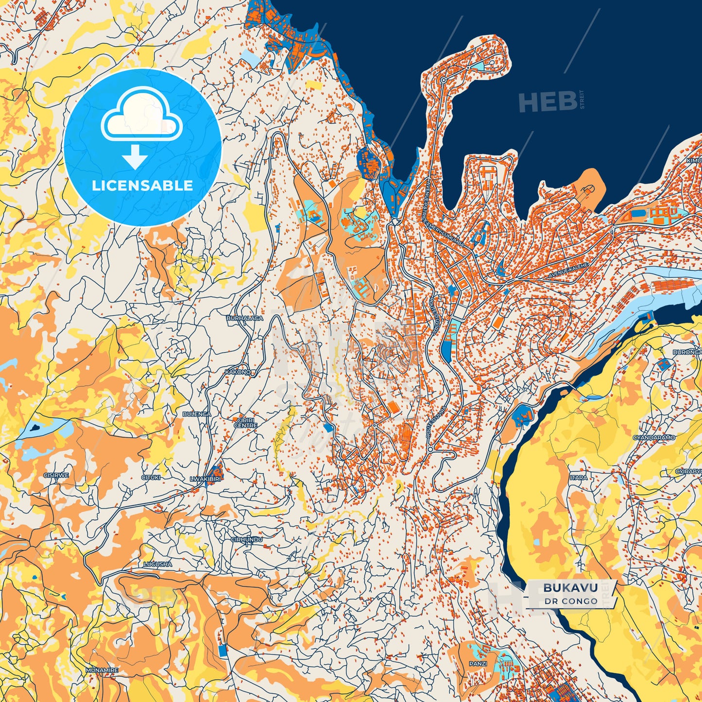 Canvas Print Template of Bukavu Street Map