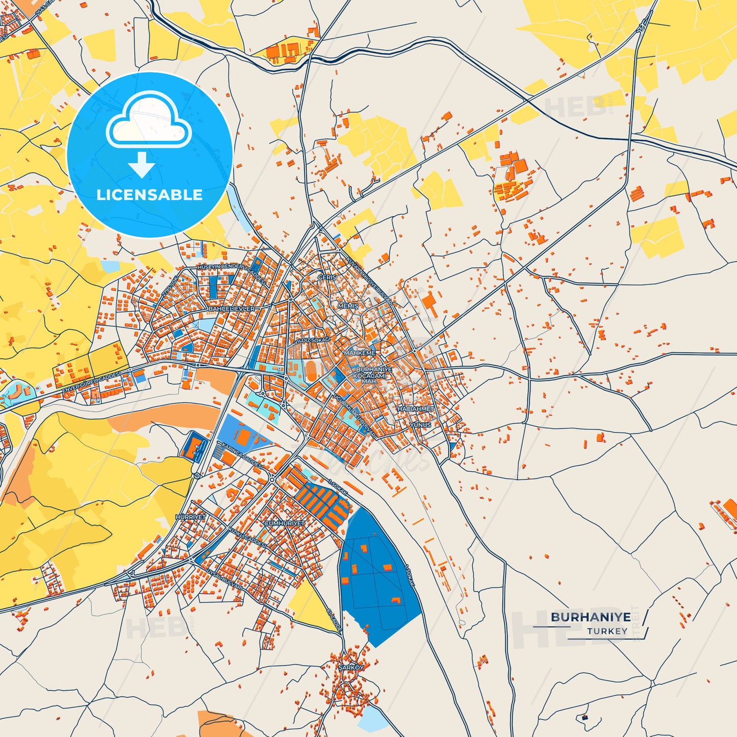Canvas Print Template of Burhaniye Street Map