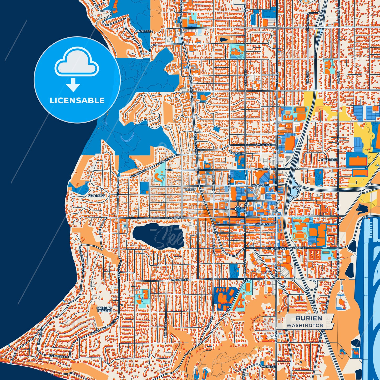 Canvas Print Template of Burien Street Map