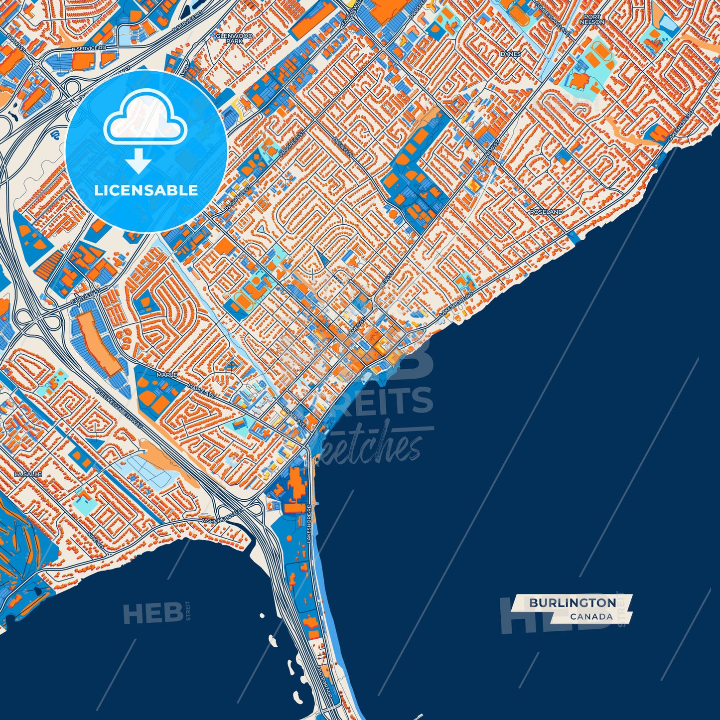 Canvas Print Template of Burlington Street Map