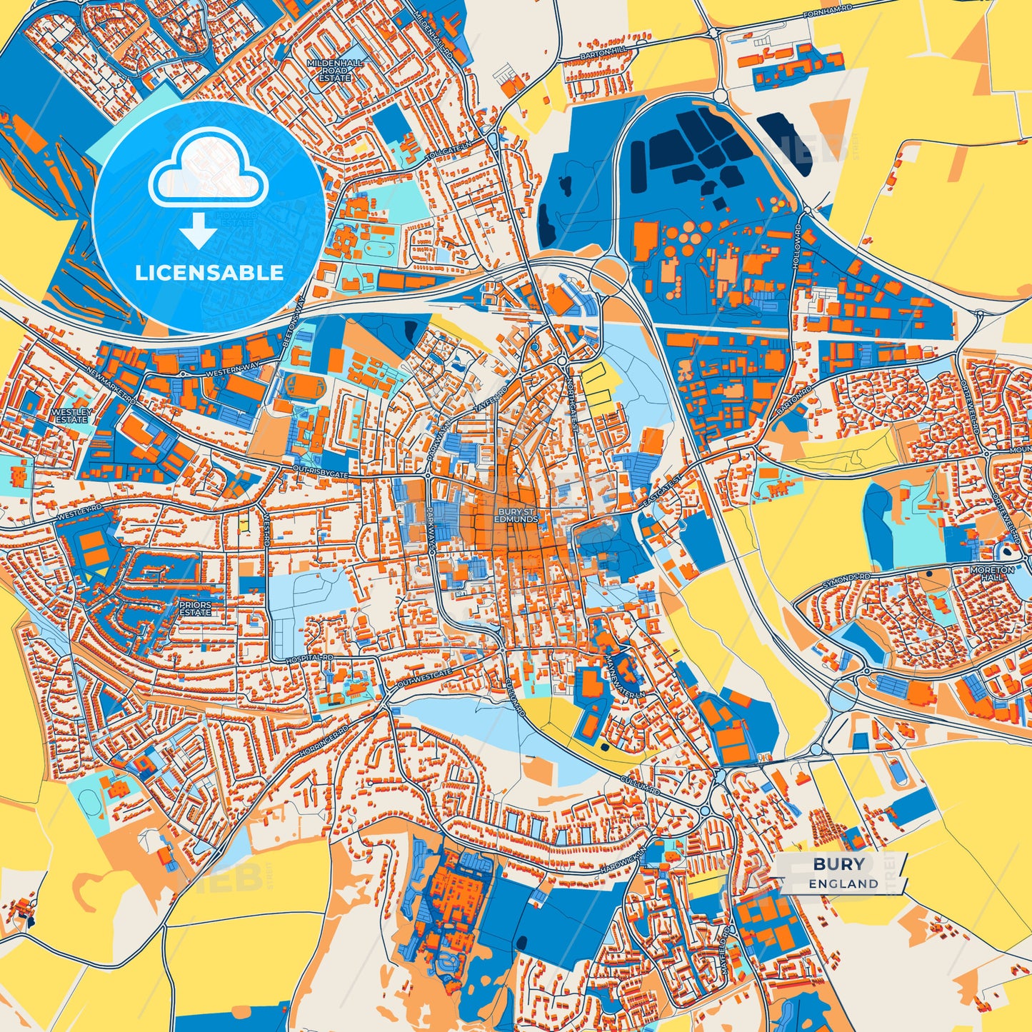 Canvas Print Template of Bury Street Map