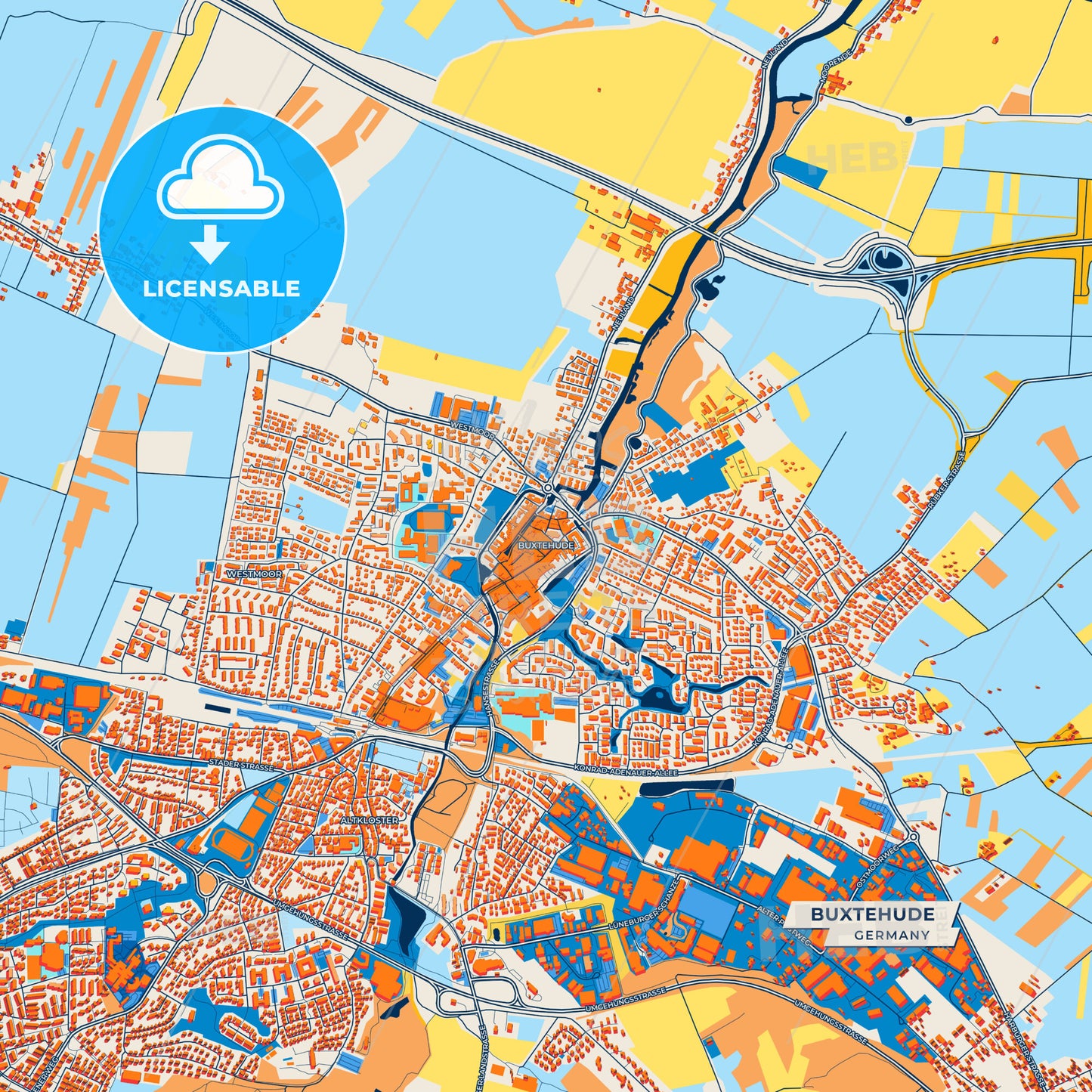 Canvas Print Template of Buxtehude Street Map