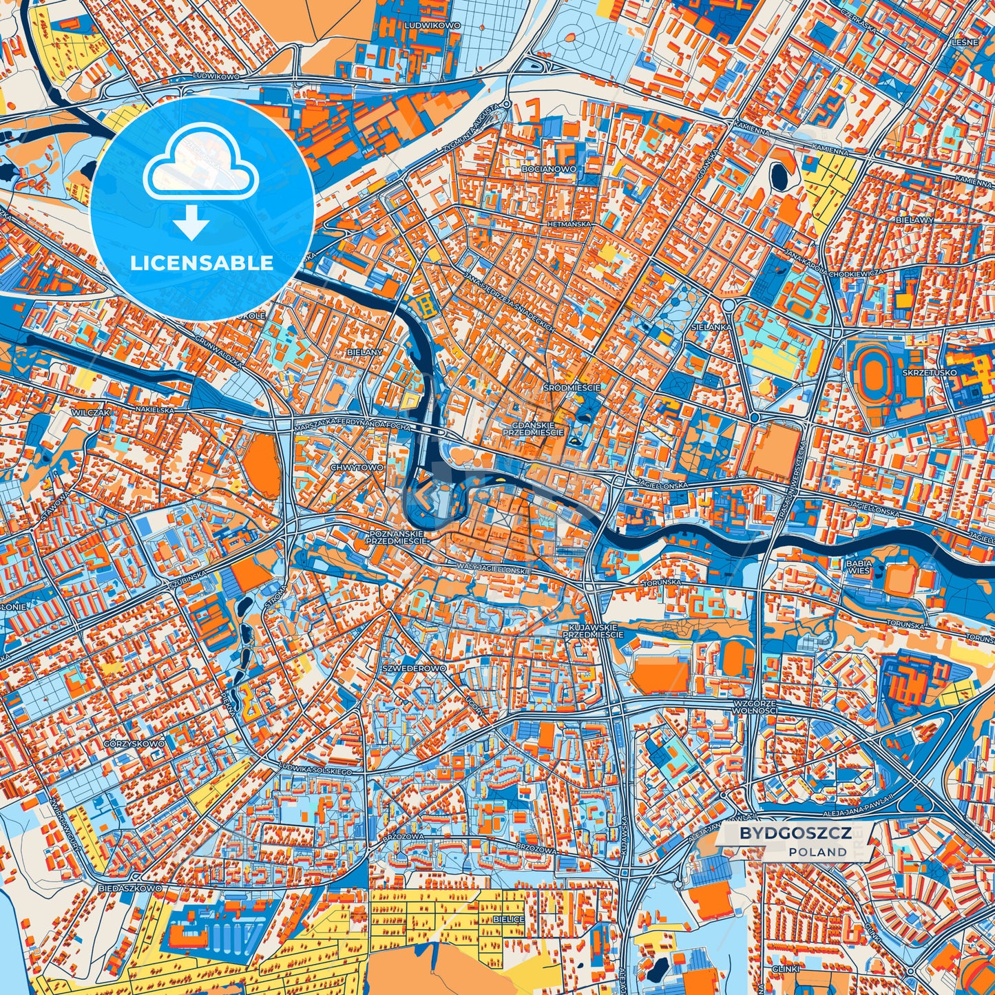 Canvas Print Template of Bydgoszcz Street Map