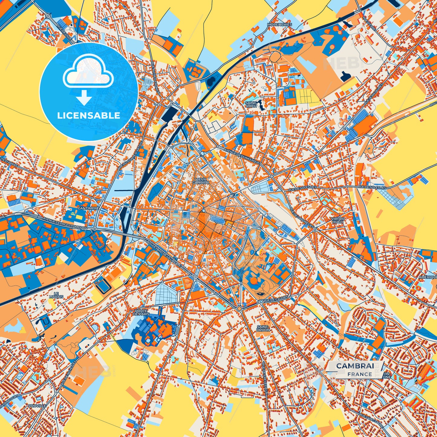 Canvas Print Template of Cambrai Street Map