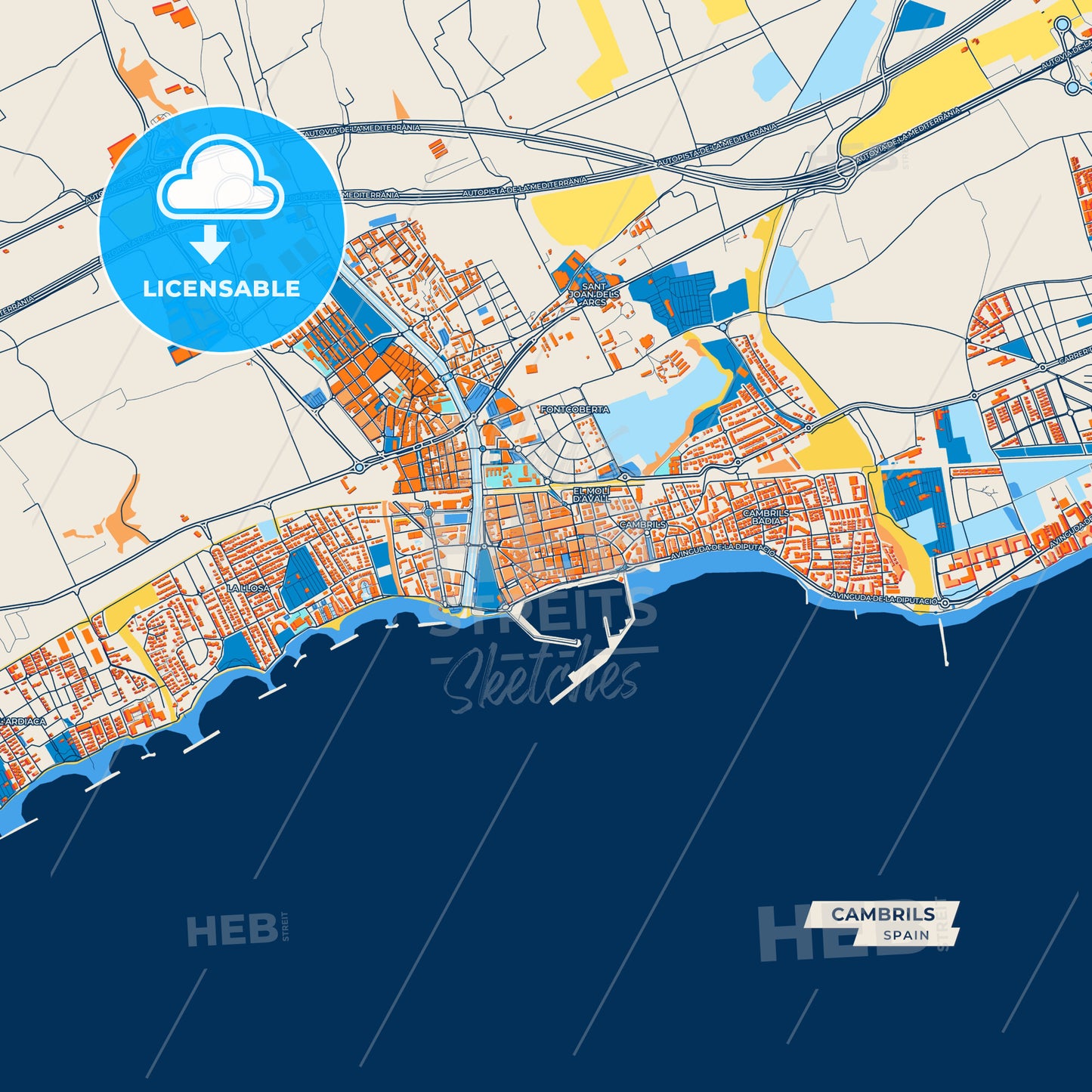 Canvas Print Template of Cambrils Street Map