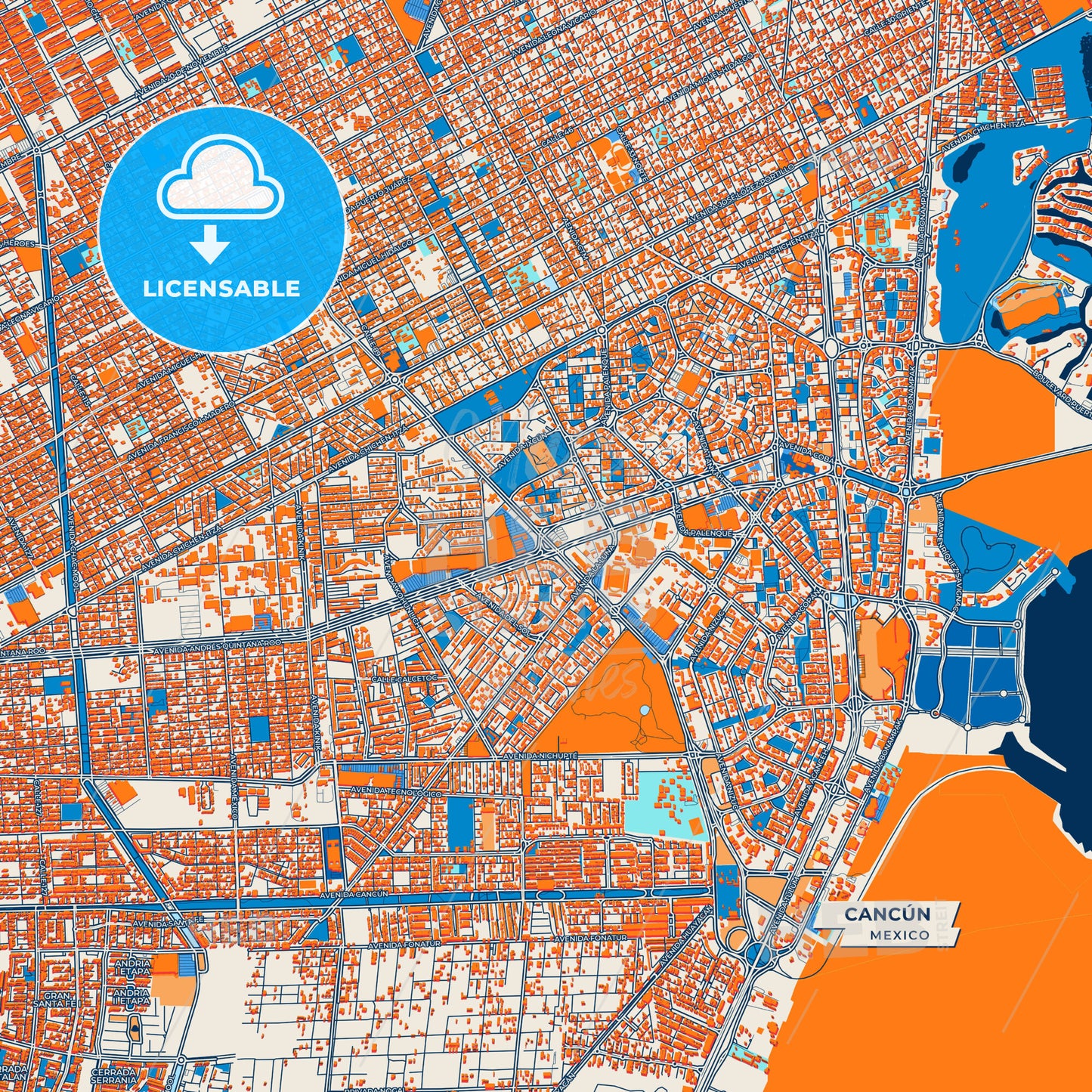 Canvas Print Template of Cancún Street Map
