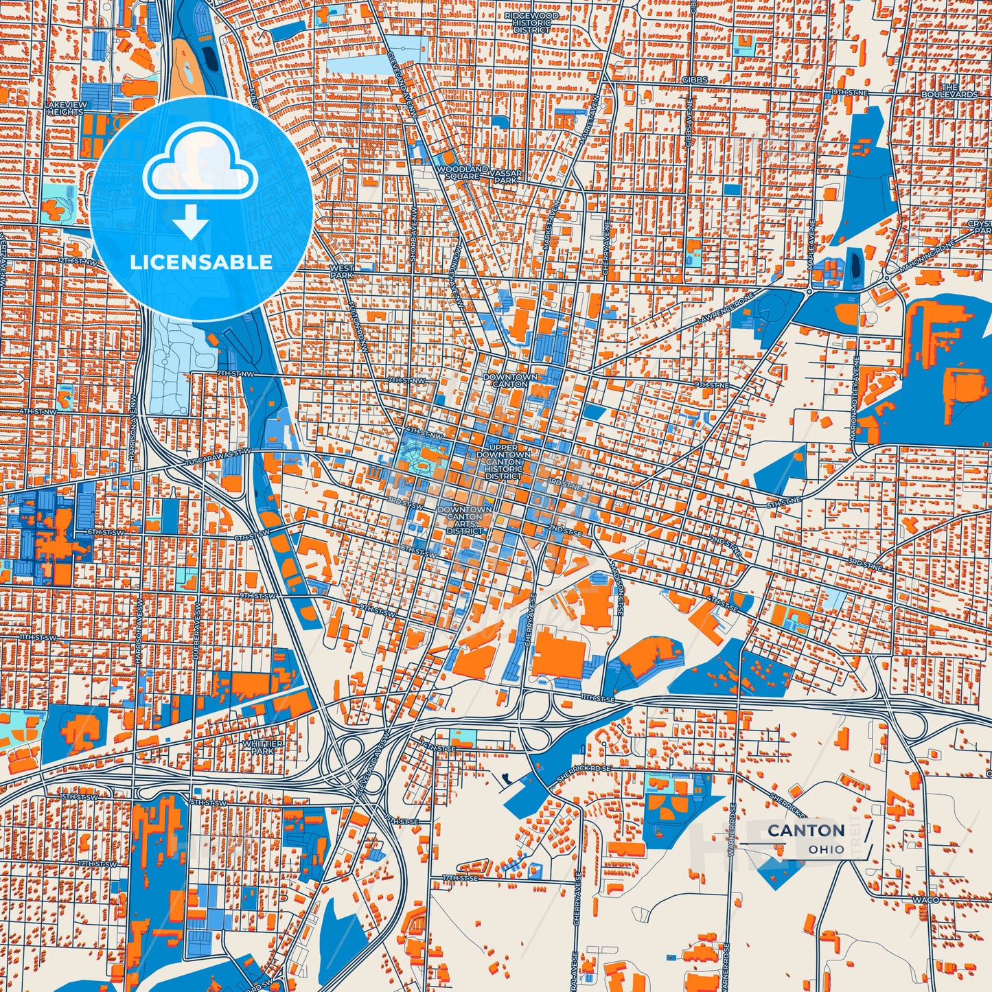 Canvas Print Template of Canton Street Map