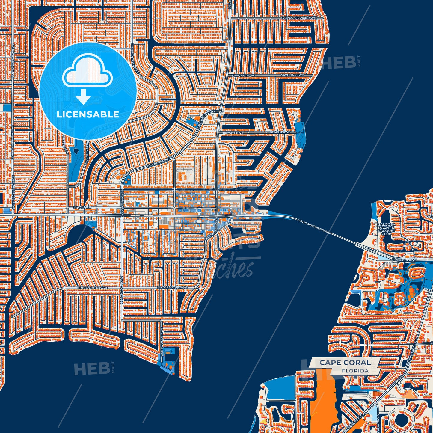 Canvas Print Template of Cape Coral Street Map