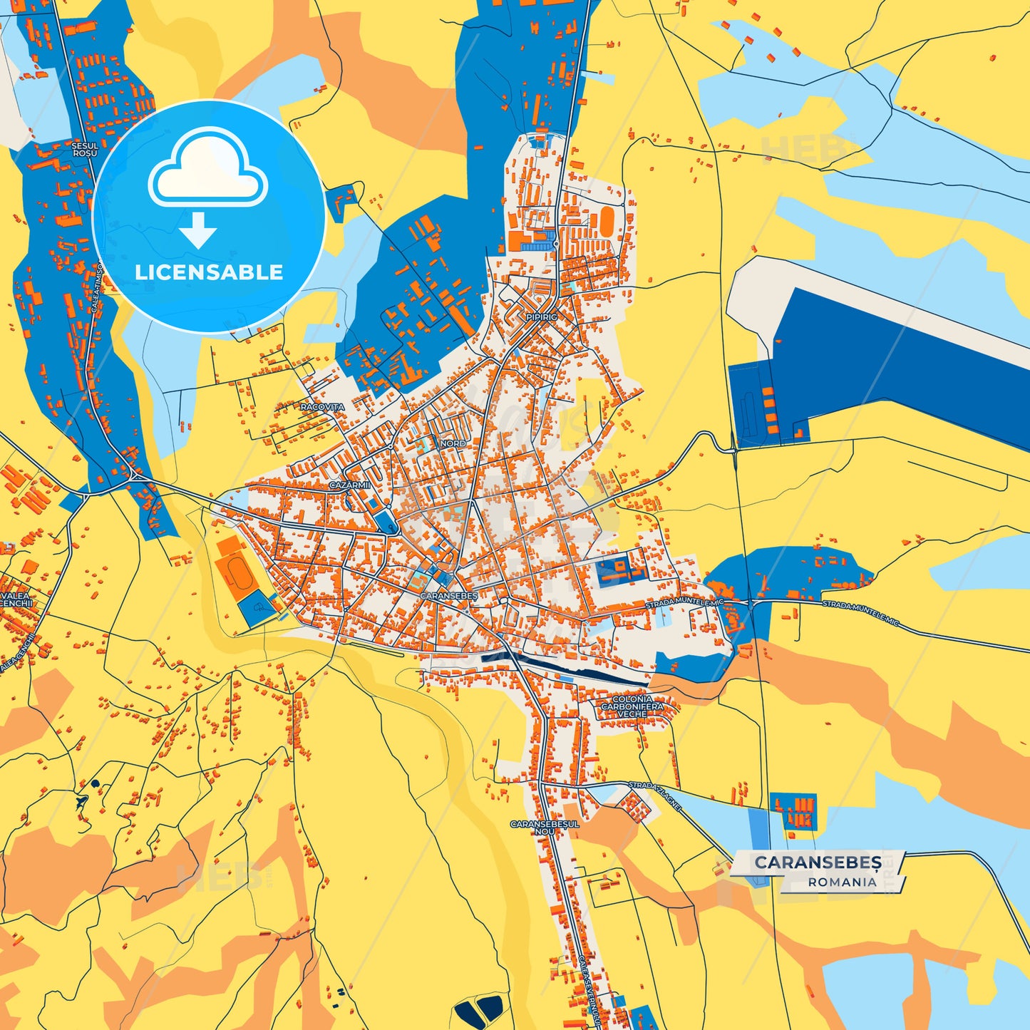 Canvas Print Template of Caransebeș Street Map