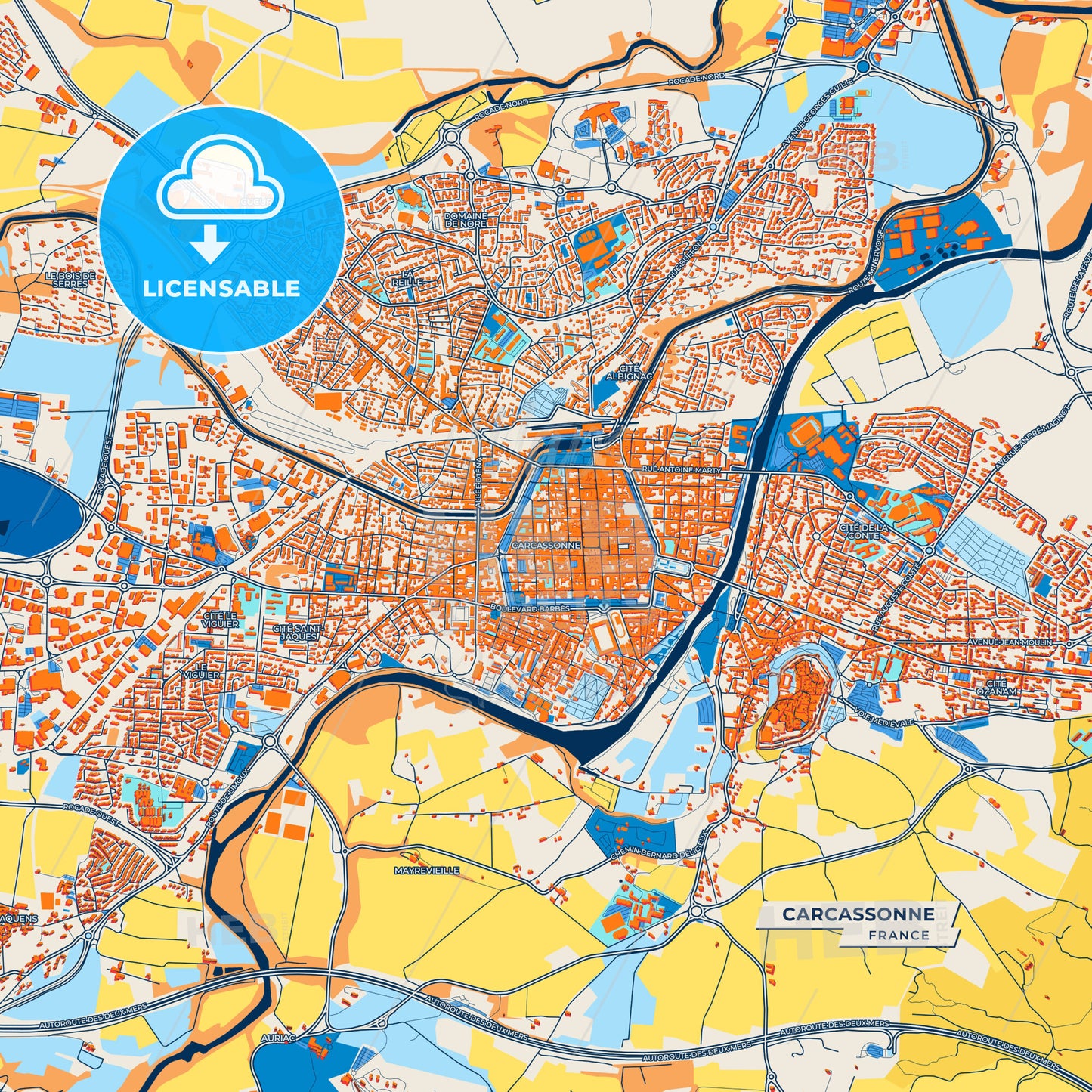 Canvas Print Template of Carcassonne Street Map