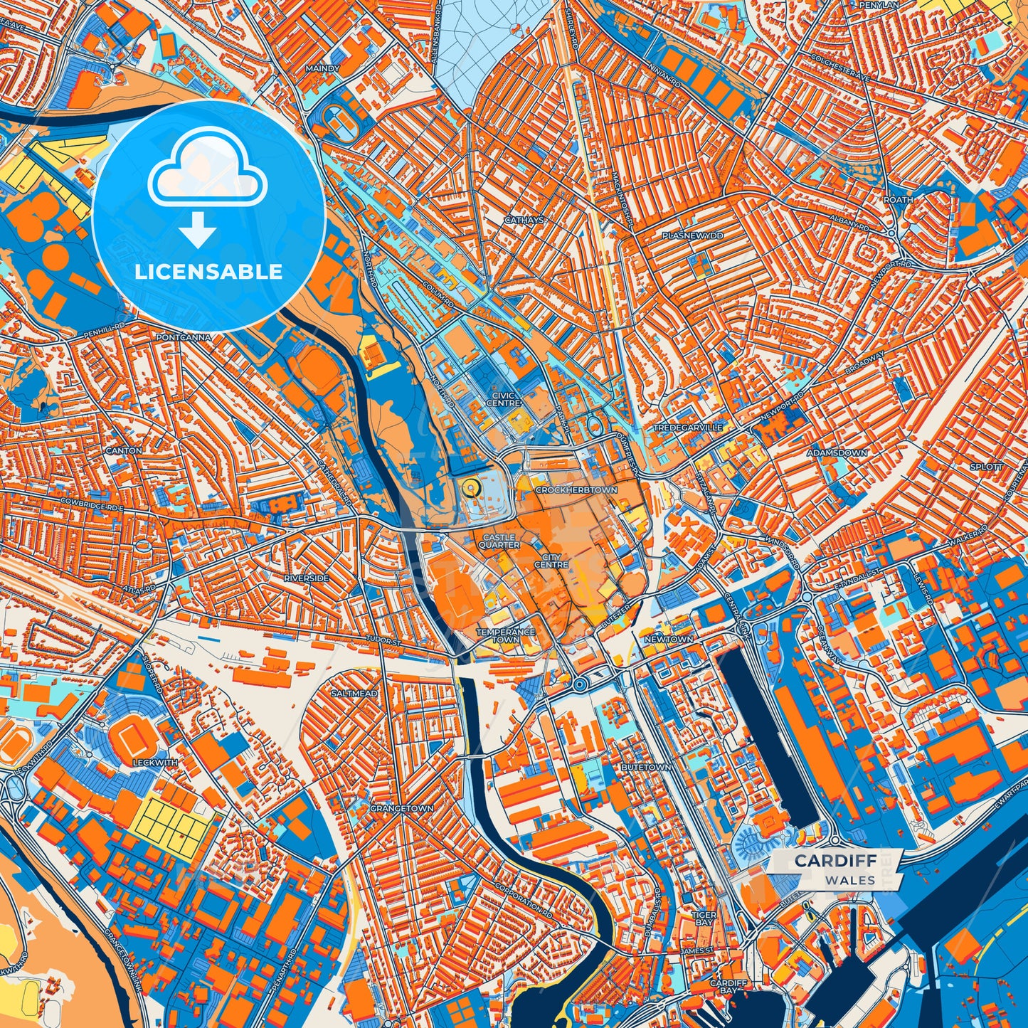 Canvas Print Template of Cardiff Street Map