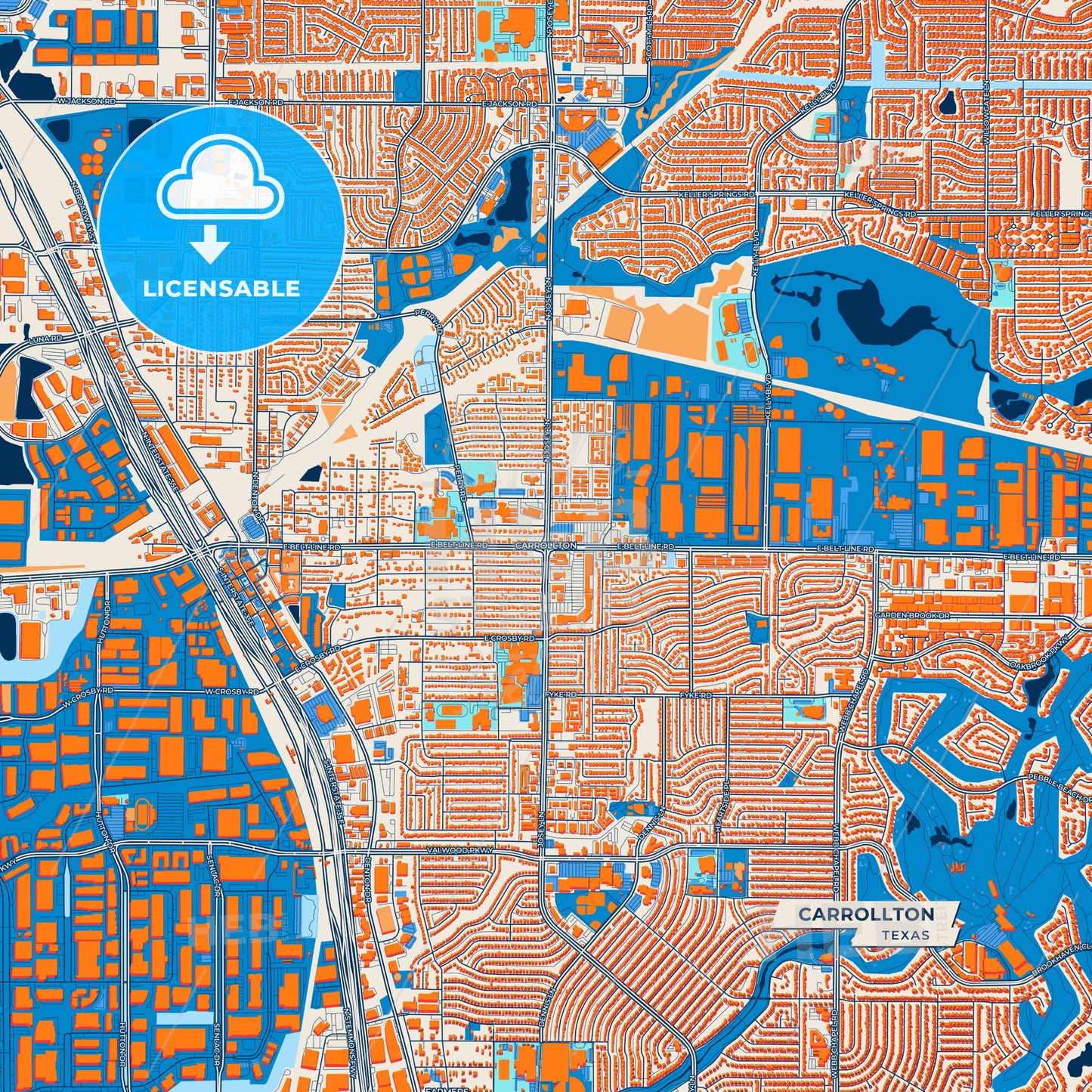 Canvas Print Template of Carrollton Street Map