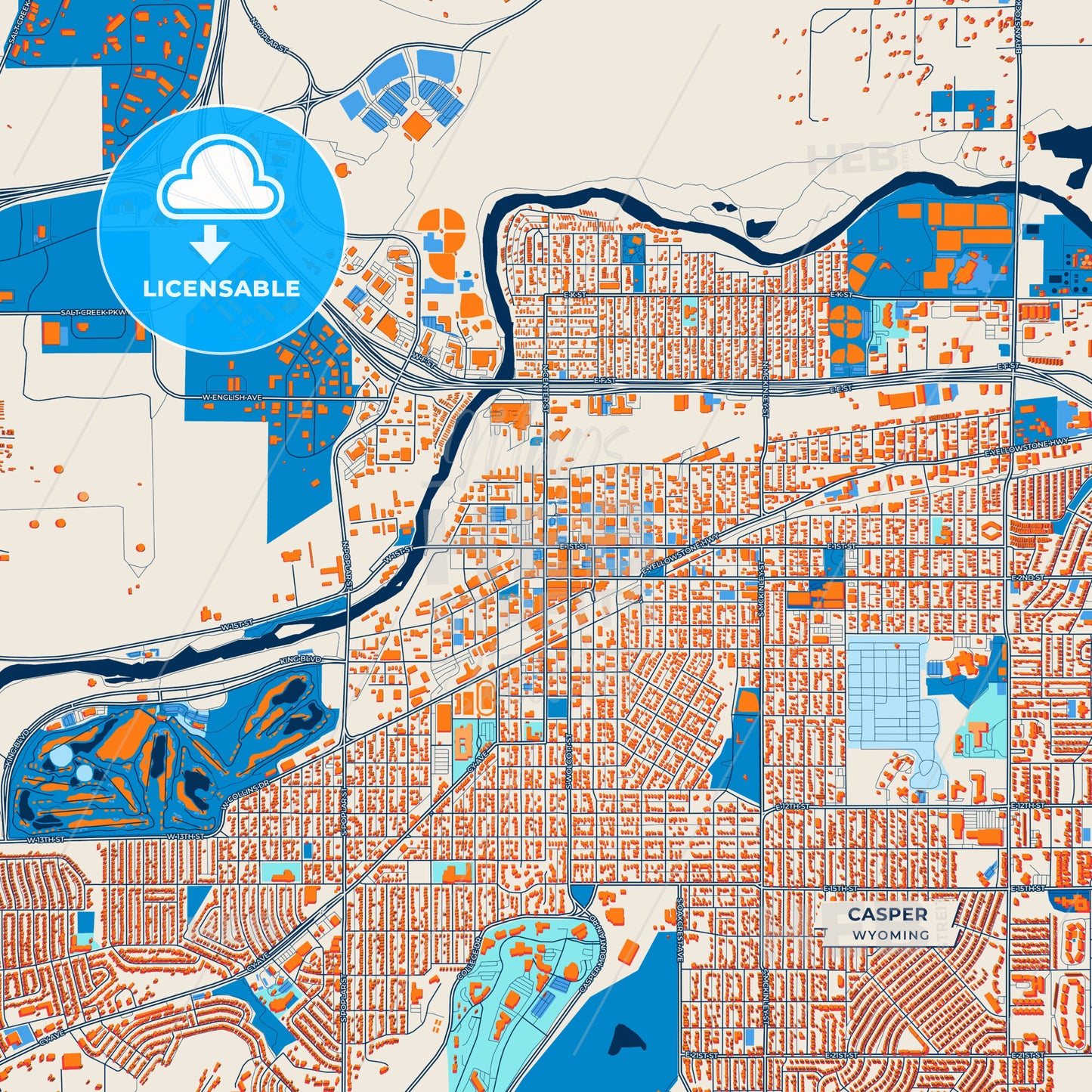 Canvas Print Template of Casper Street Map