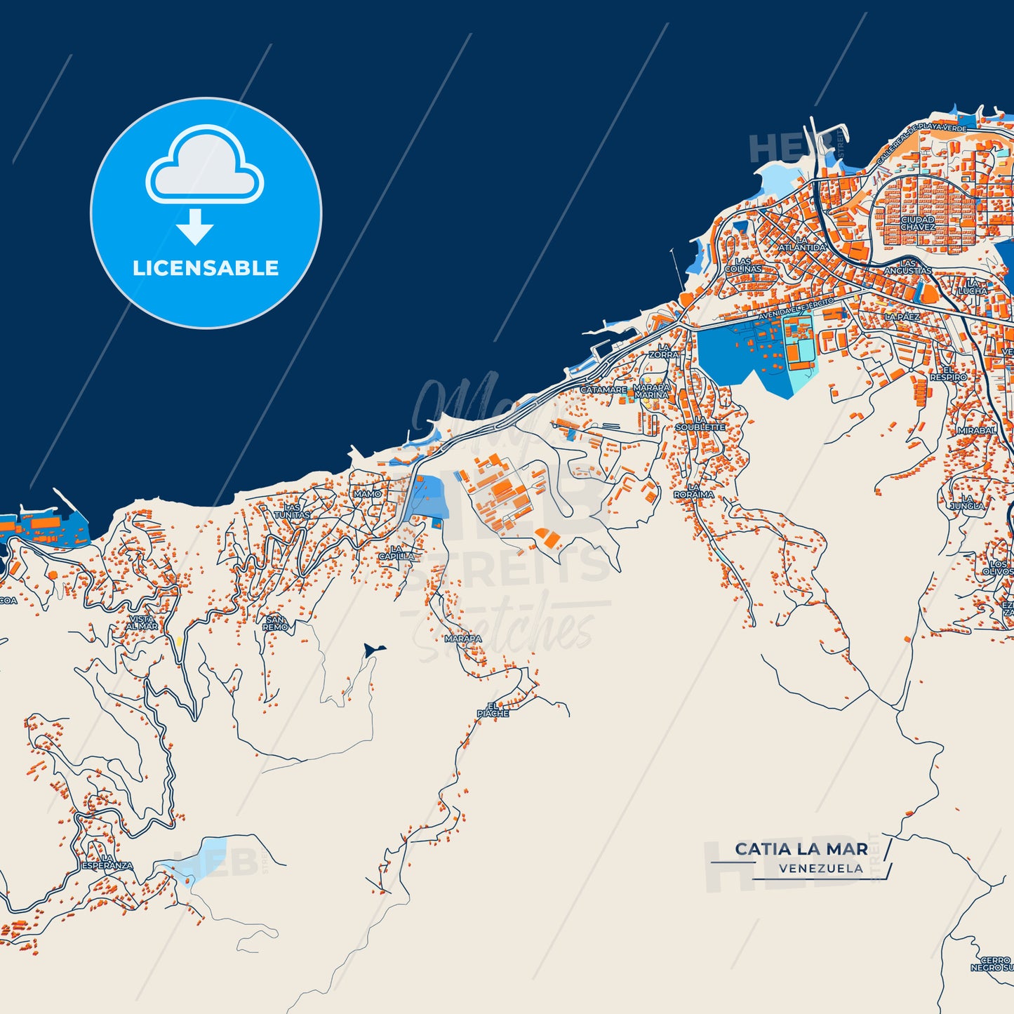 Canvas Print Template of Catia La Mar Street Map