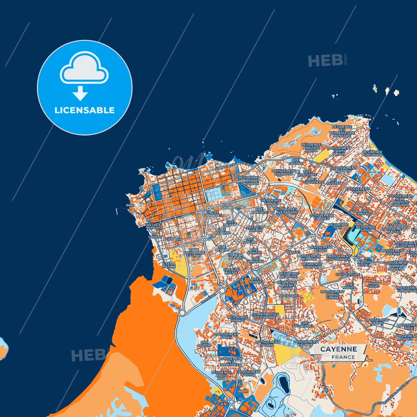 Canvas Print Template of Cayenne Street Map