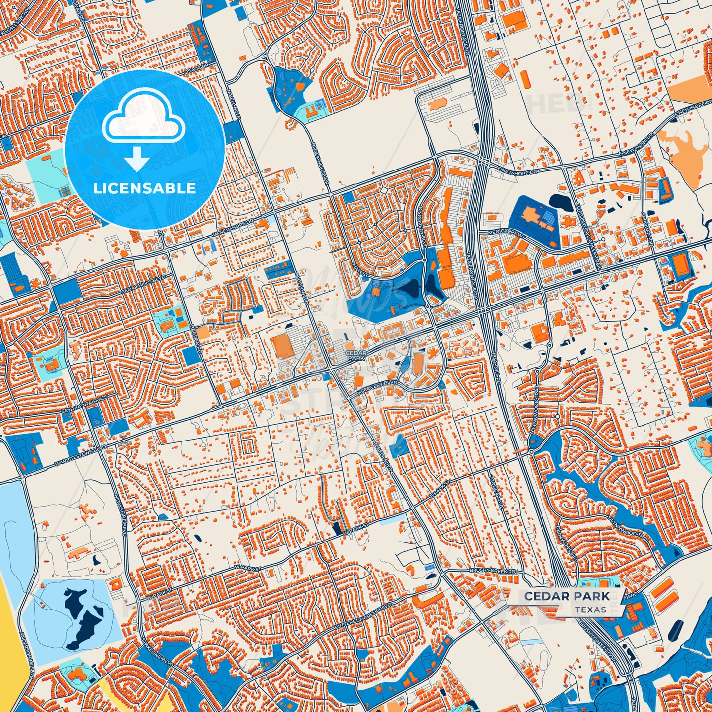 Canvas Print Template of Cedar Park Street Map
