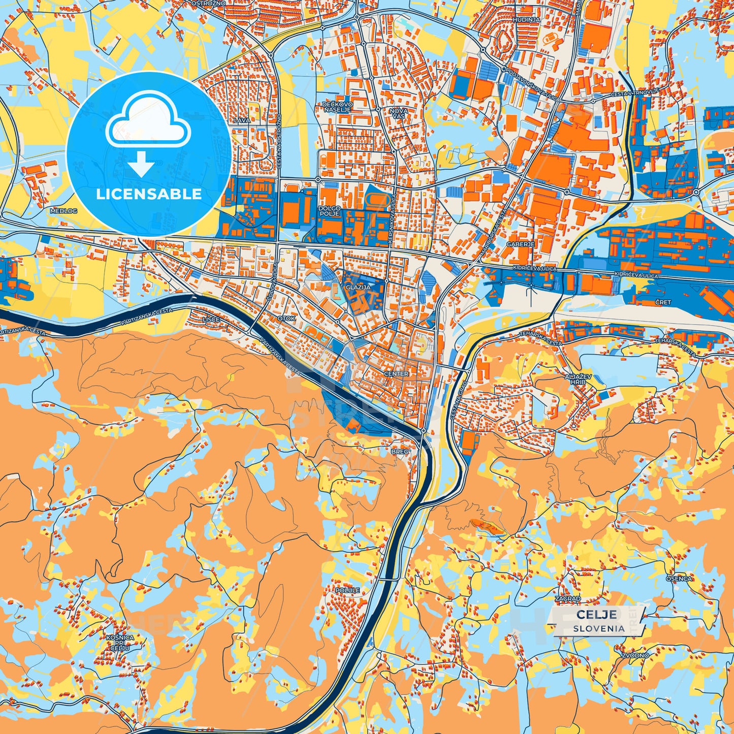Canvas Print Template of Celje Street Map